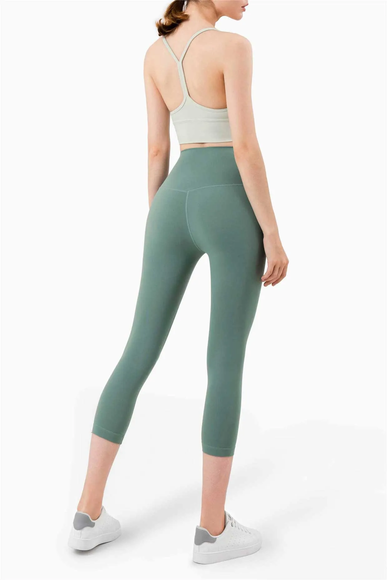 QK1242-NULS new European and American peach butt fitness pants One piece no embarrassment line high waist tight seven points nude yoga pants