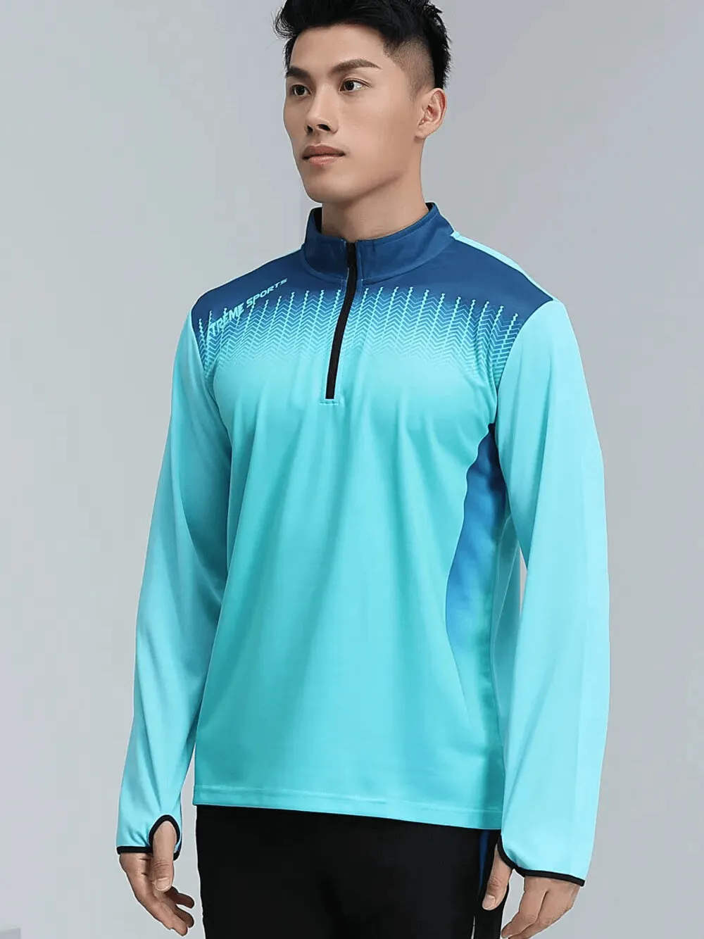 Running Half Zip Stand Collar Top with Finger Hole - SF1558