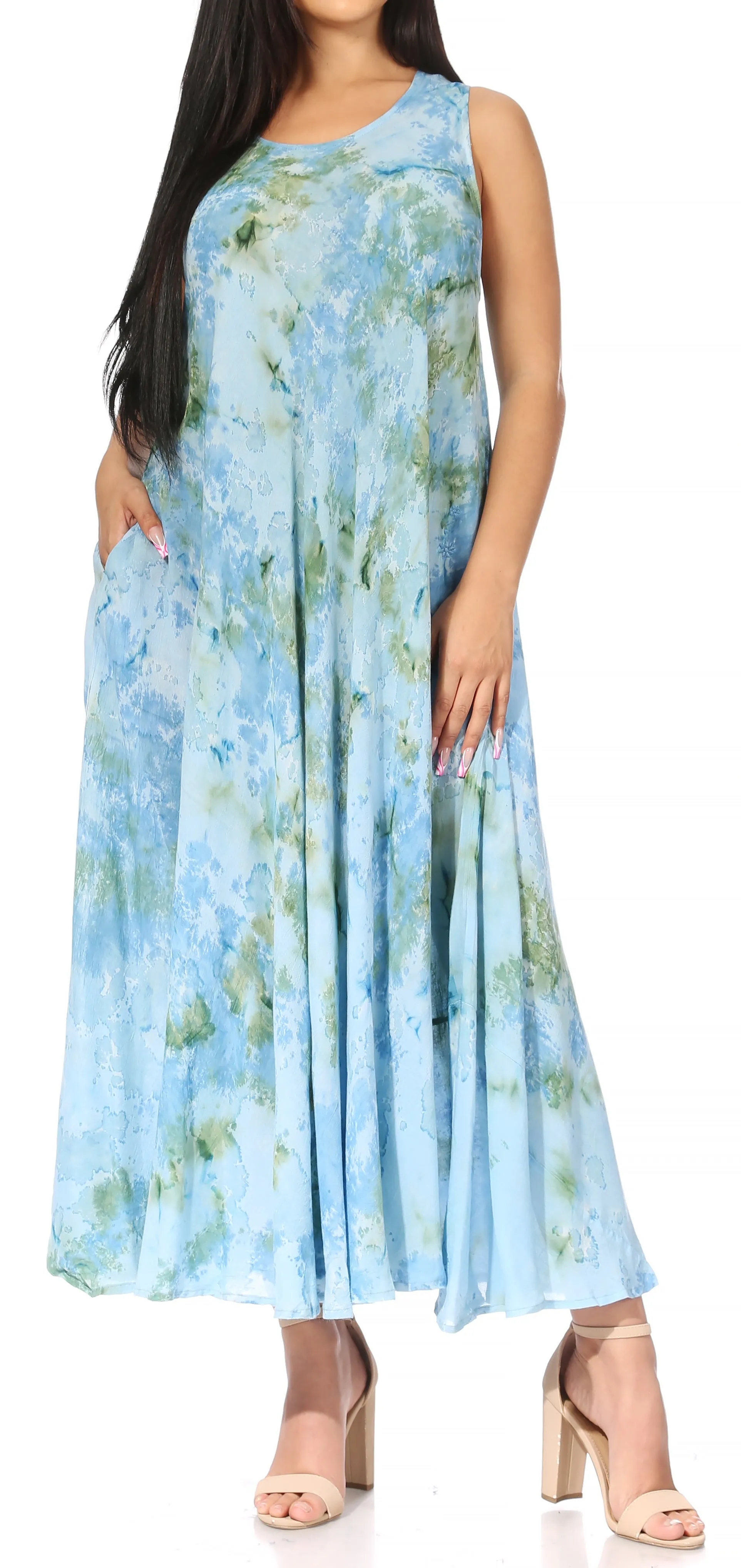 Sakkas Liza Women's Sleeveless Maxi Caftan Dress for Casual Summer Wear with Bohemian Flair and Handy Pockets