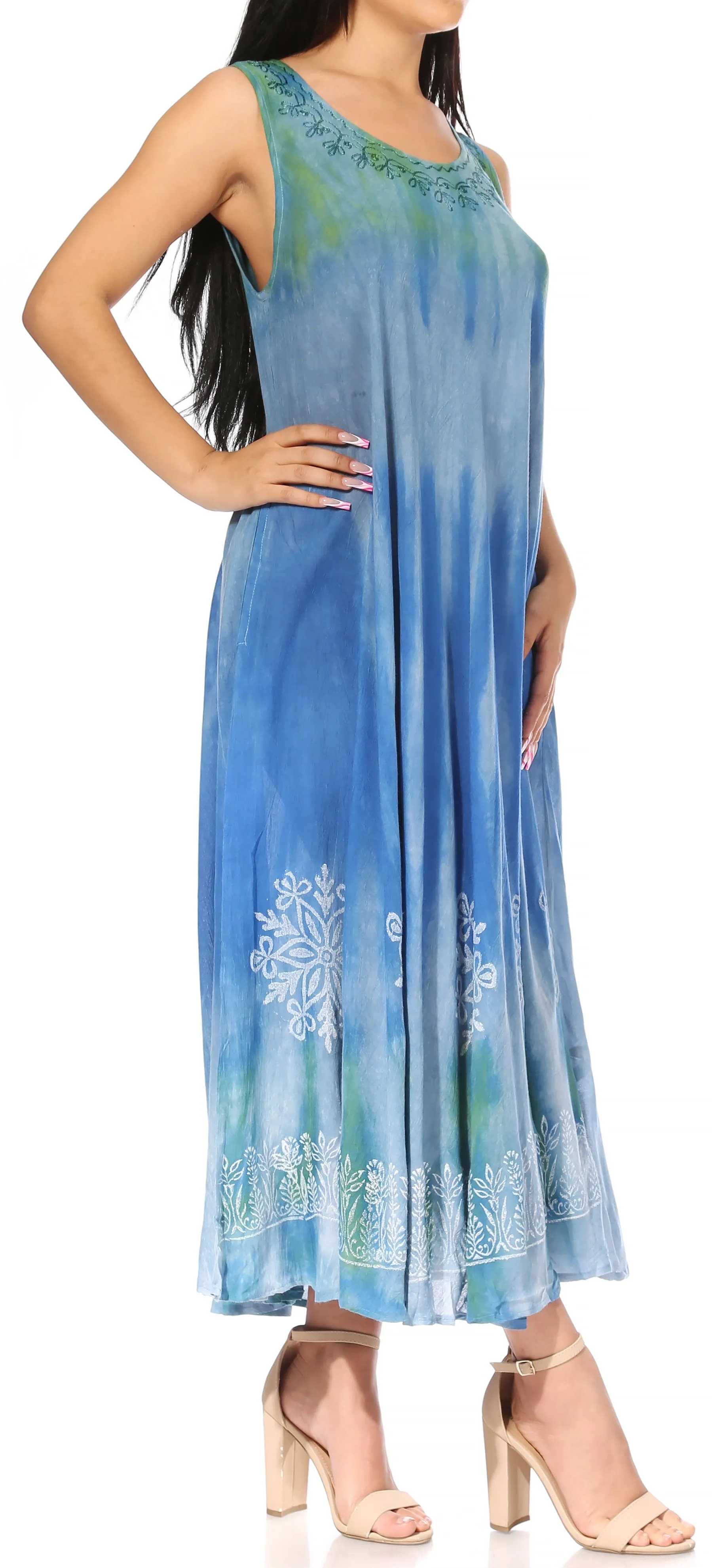 Sakkas Liza Women's Sleeveless Maxi Caftan Dress for Casual Summer Wear with Bohemian Flair and Handy Pockets