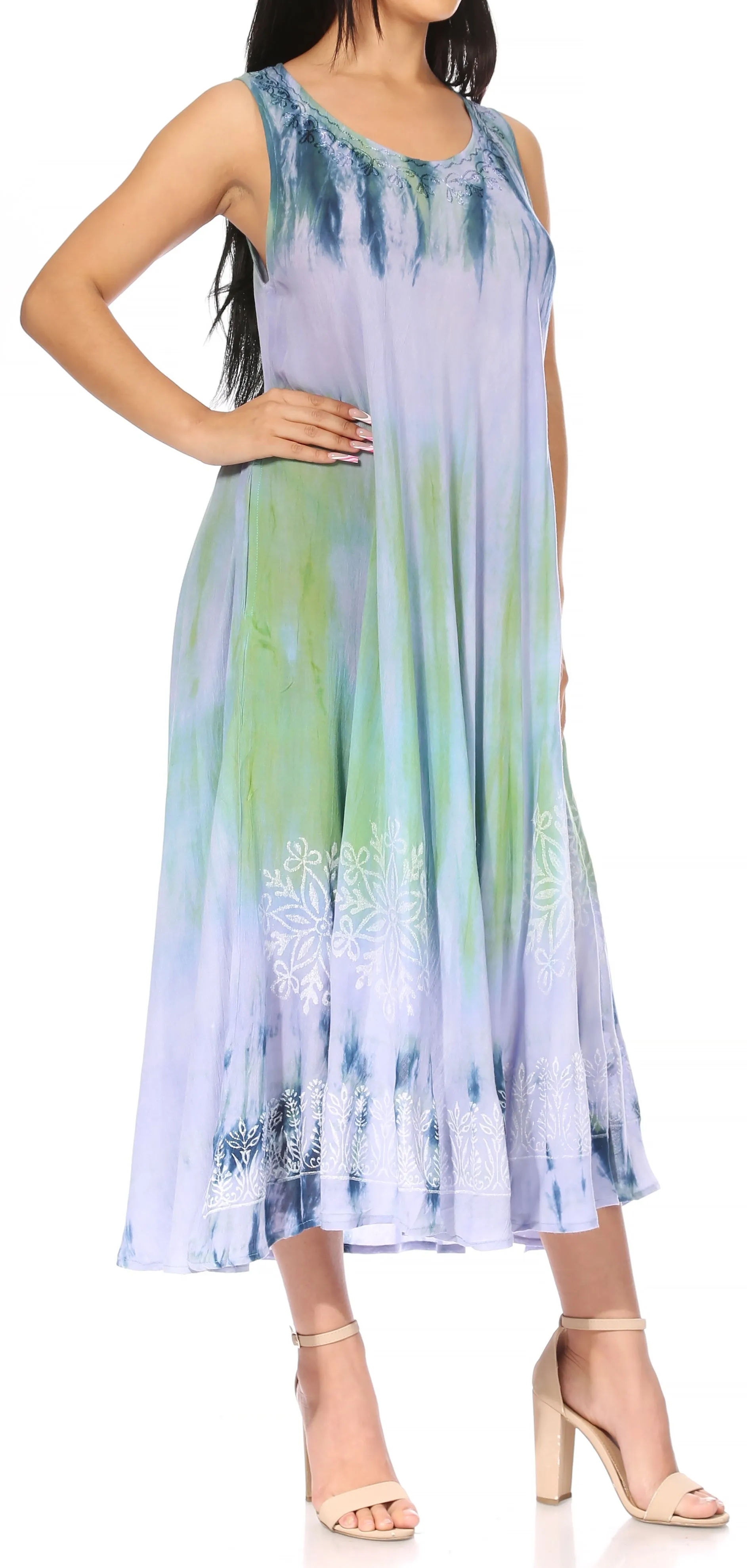 Sakkas Liza Women's Sleeveless Maxi Caftan Dress for Casual Summer Wear with Bohemian Flair and Handy Pockets