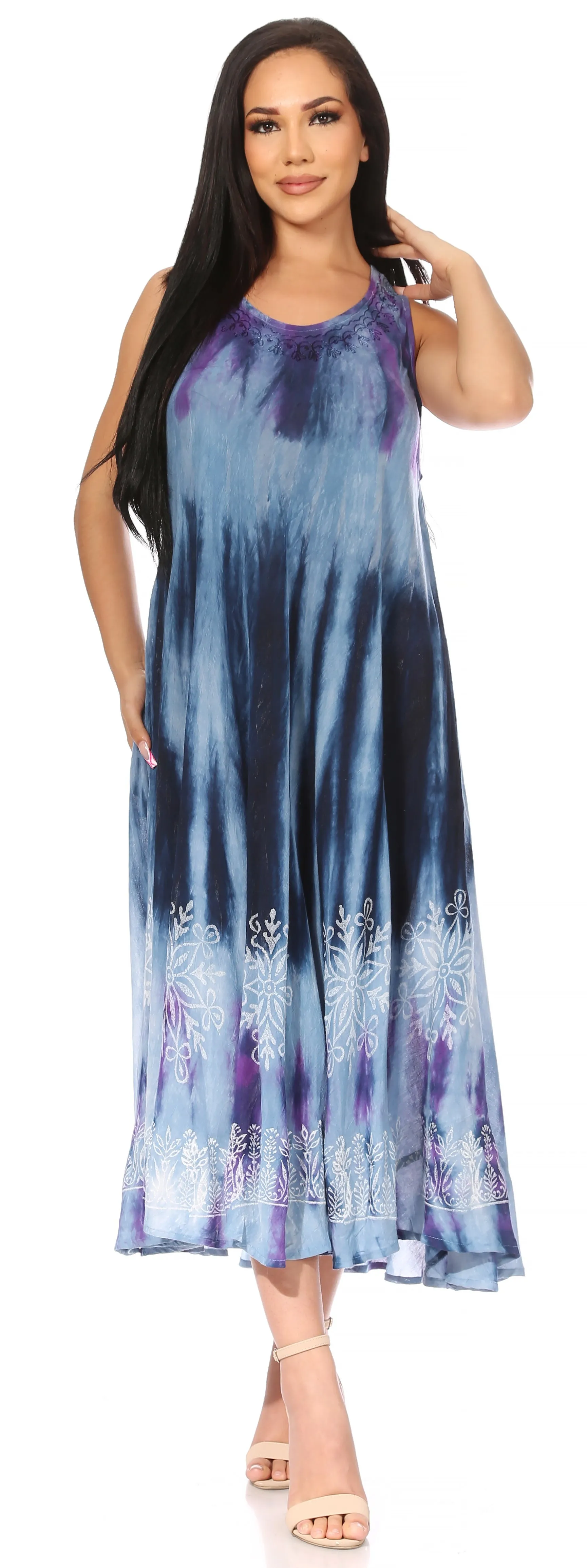 Sakkas Liza Women's Sleeveless Maxi Caftan Dress for Casual Summer Wear with Bohemian Flair and Handy Pockets