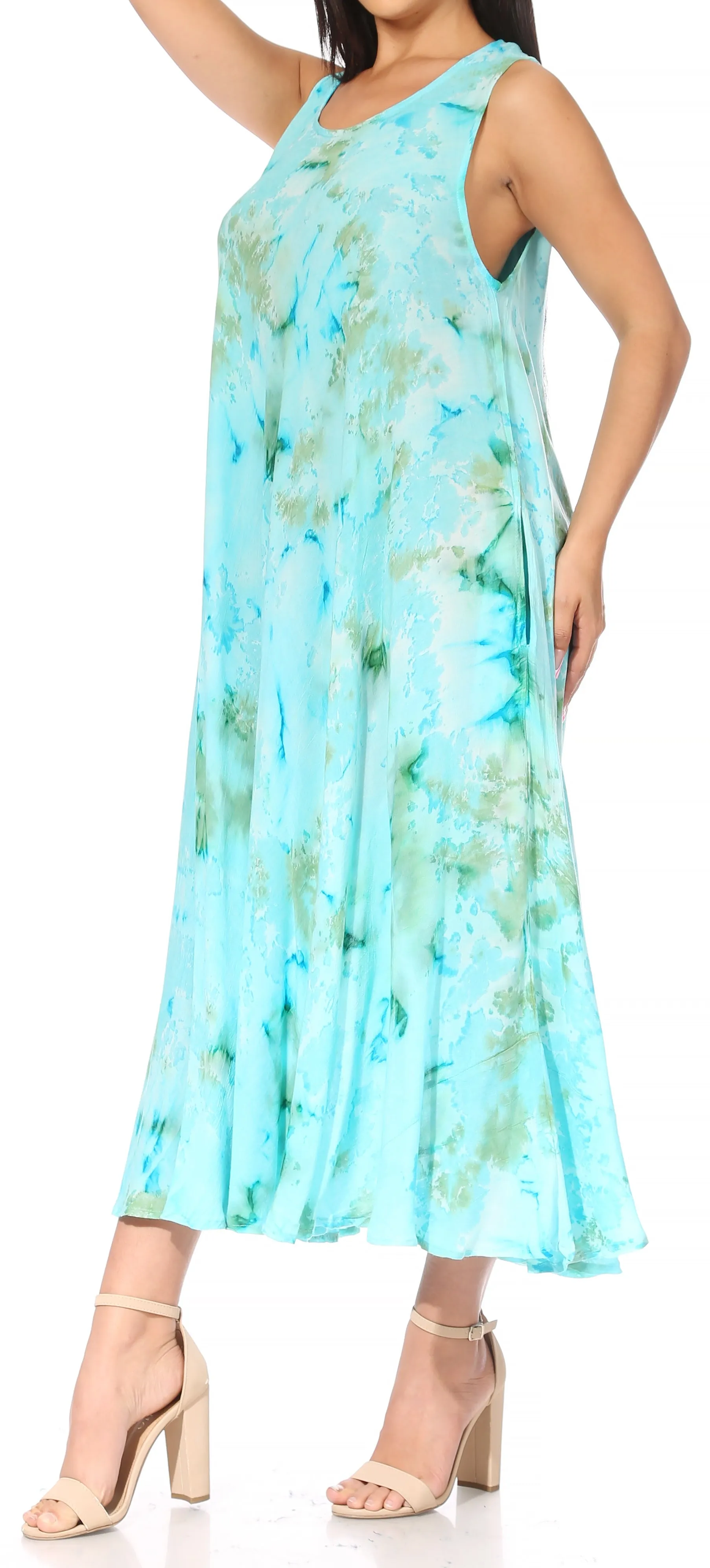 Sakkas Liza Women's Sleeveless Maxi Caftan Dress for Casual Summer Wear with Bohemian Flair and Handy Pockets