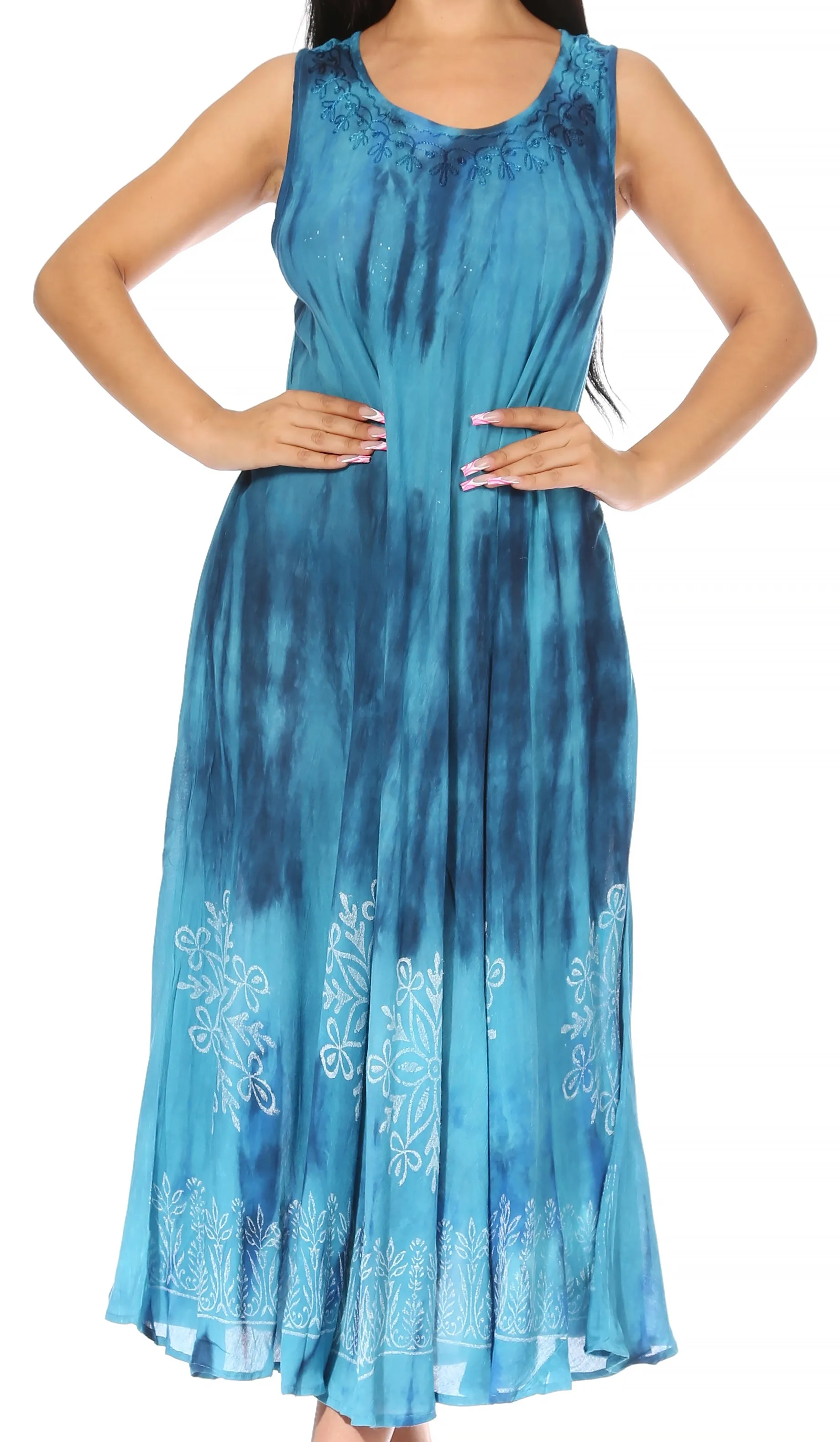 Sakkas Liza Women's Sleeveless Maxi Caftan Dress for Casual Summer Wear with Bohemian Flair and Handy Pockets