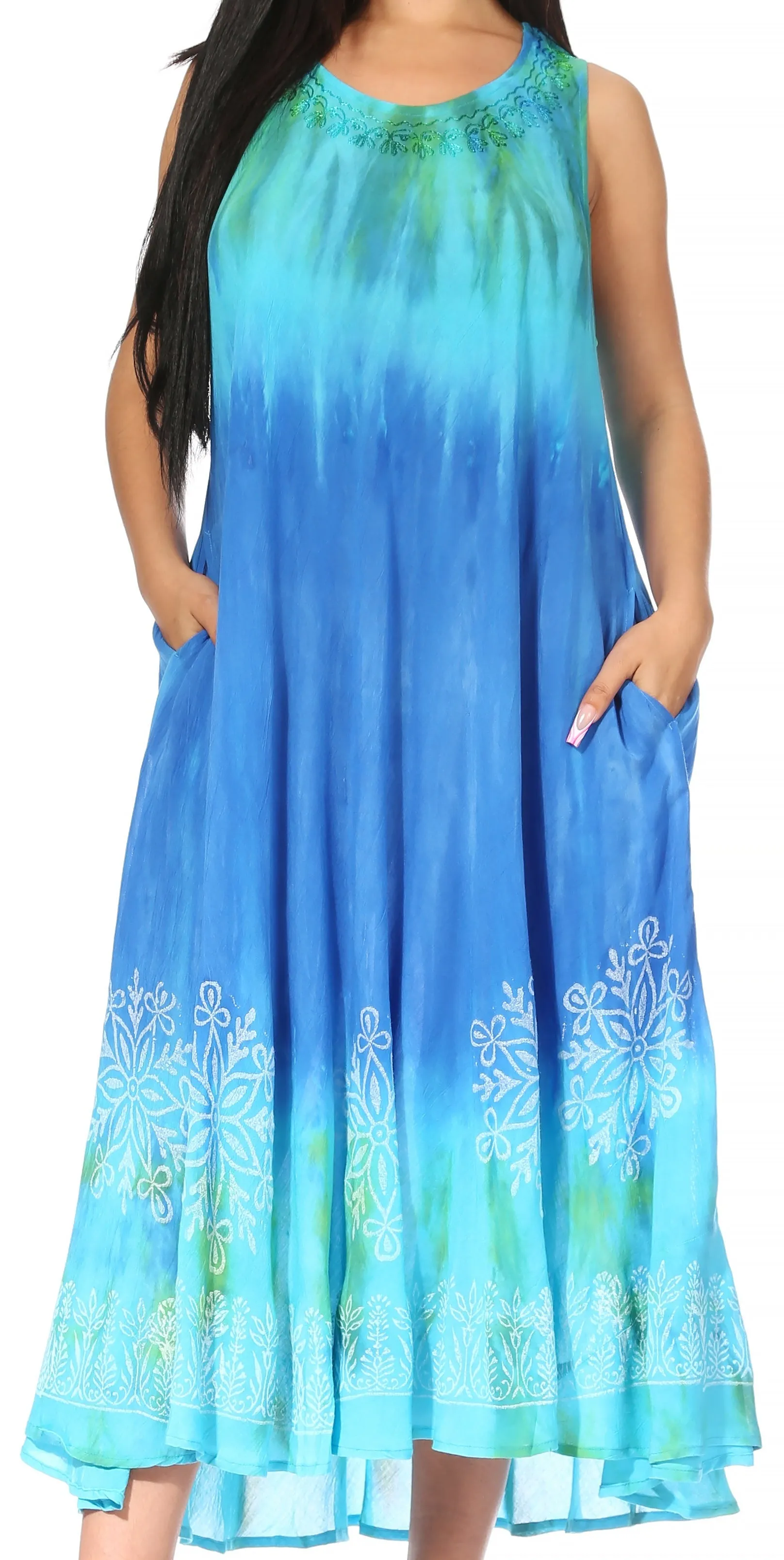 Sakkas Liza Women's Sleeveless Maxi Caftan Dress for Casual Summer Wear with Bohemian Flair and Handy Pockets