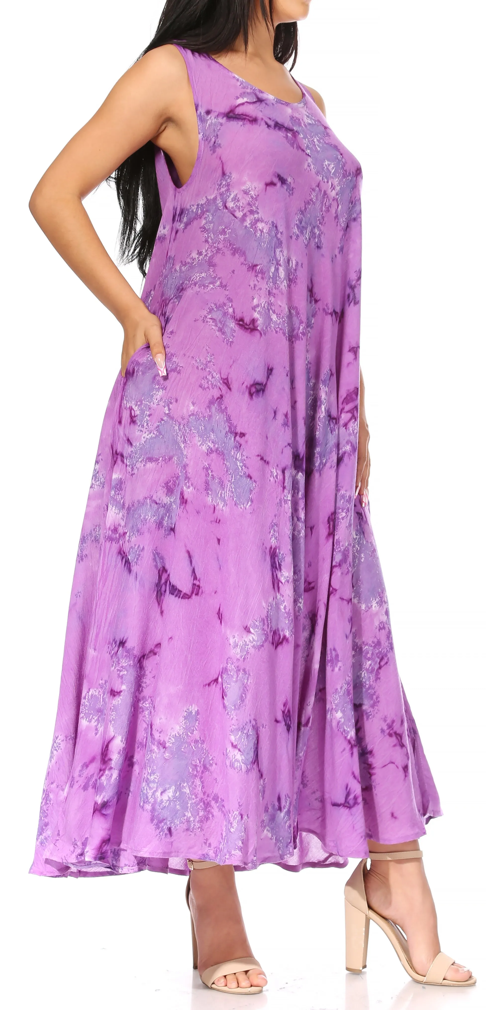 Sakkas Liza Women's Sleeveless Maxi Caftan Dress for Casual Summer Wear with Bohemian Flair and Handy Pockets