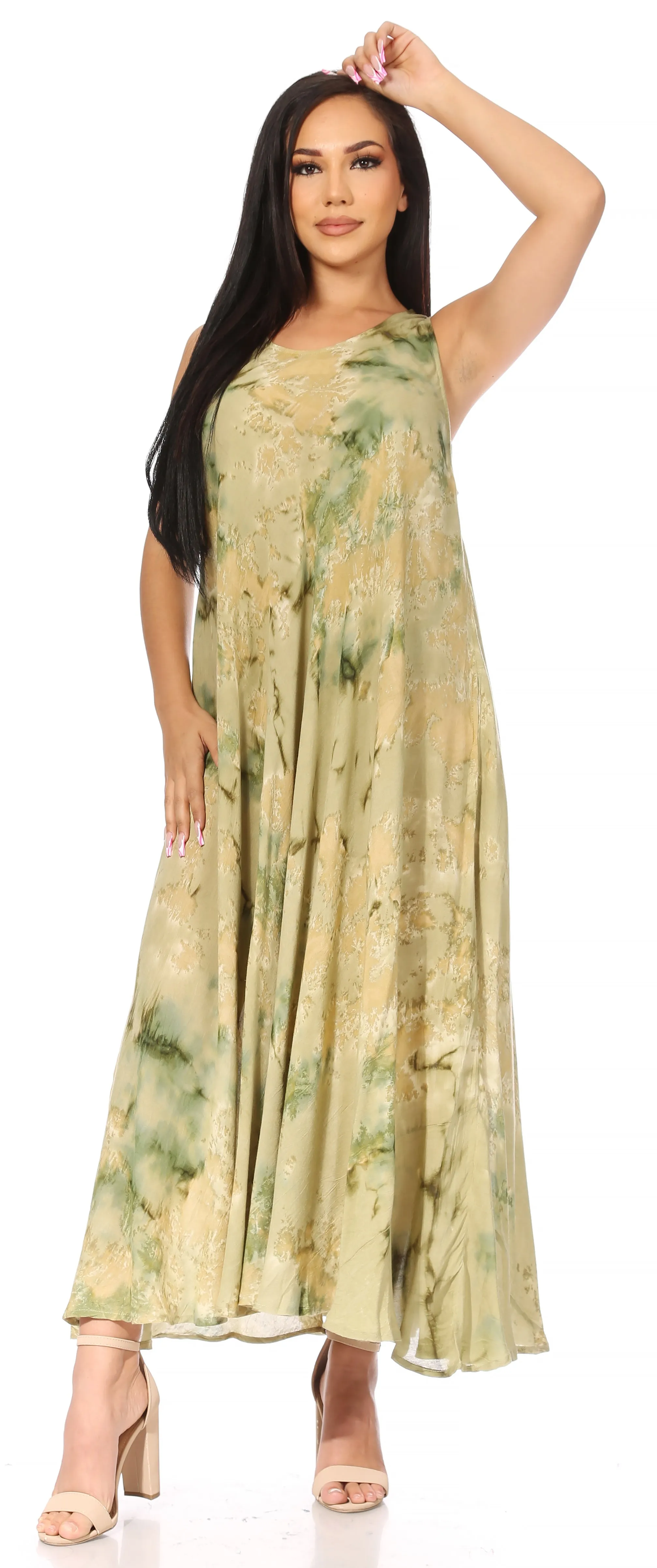 Sakkas Liza Women's Sleeveless Maxi Caftan Dress for Casual Summer Wear with Bohemian Flair and Handy Pockets