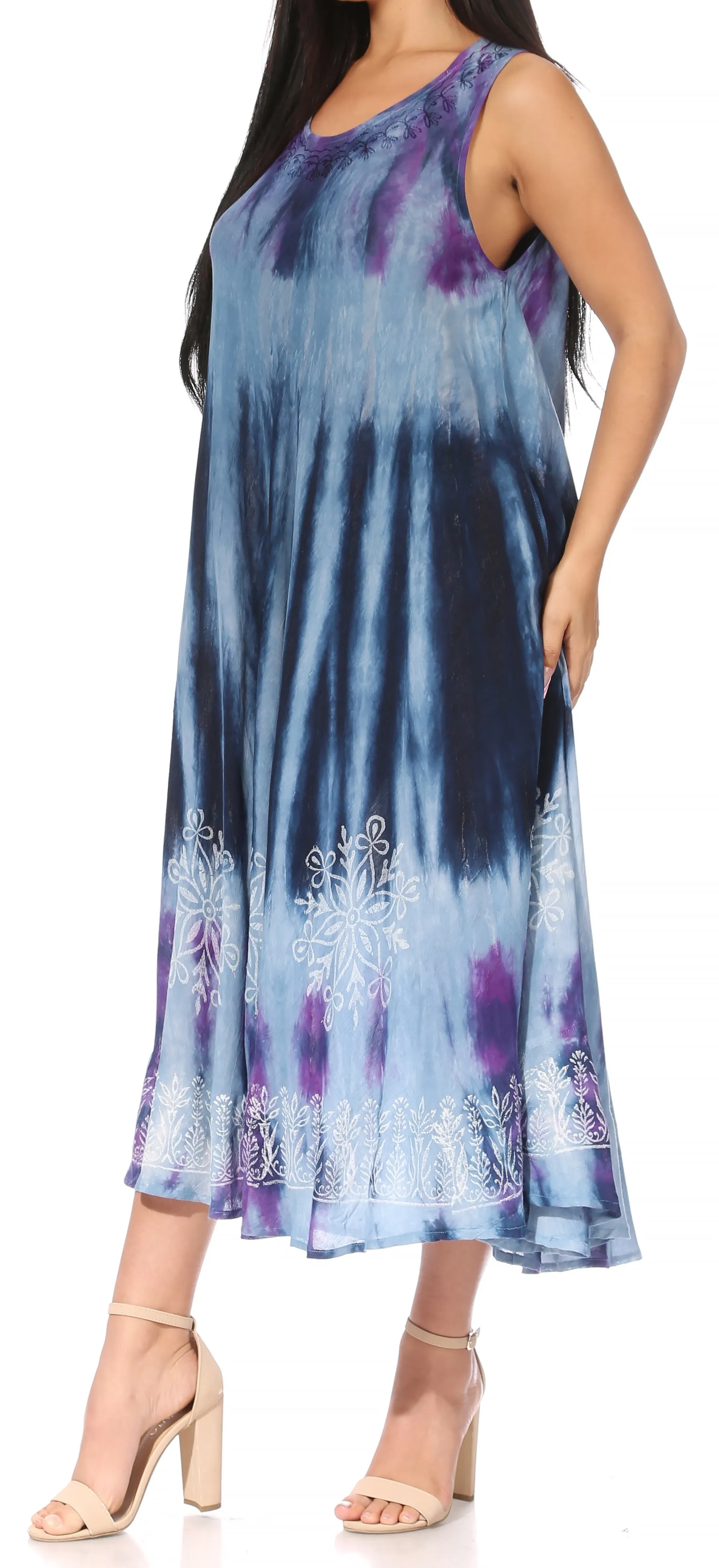 Sakkas Liza Women's Sleeveless Maxi Caftan Dress for Casual Summer Wear with Bohemian Flair and Handy Pockets