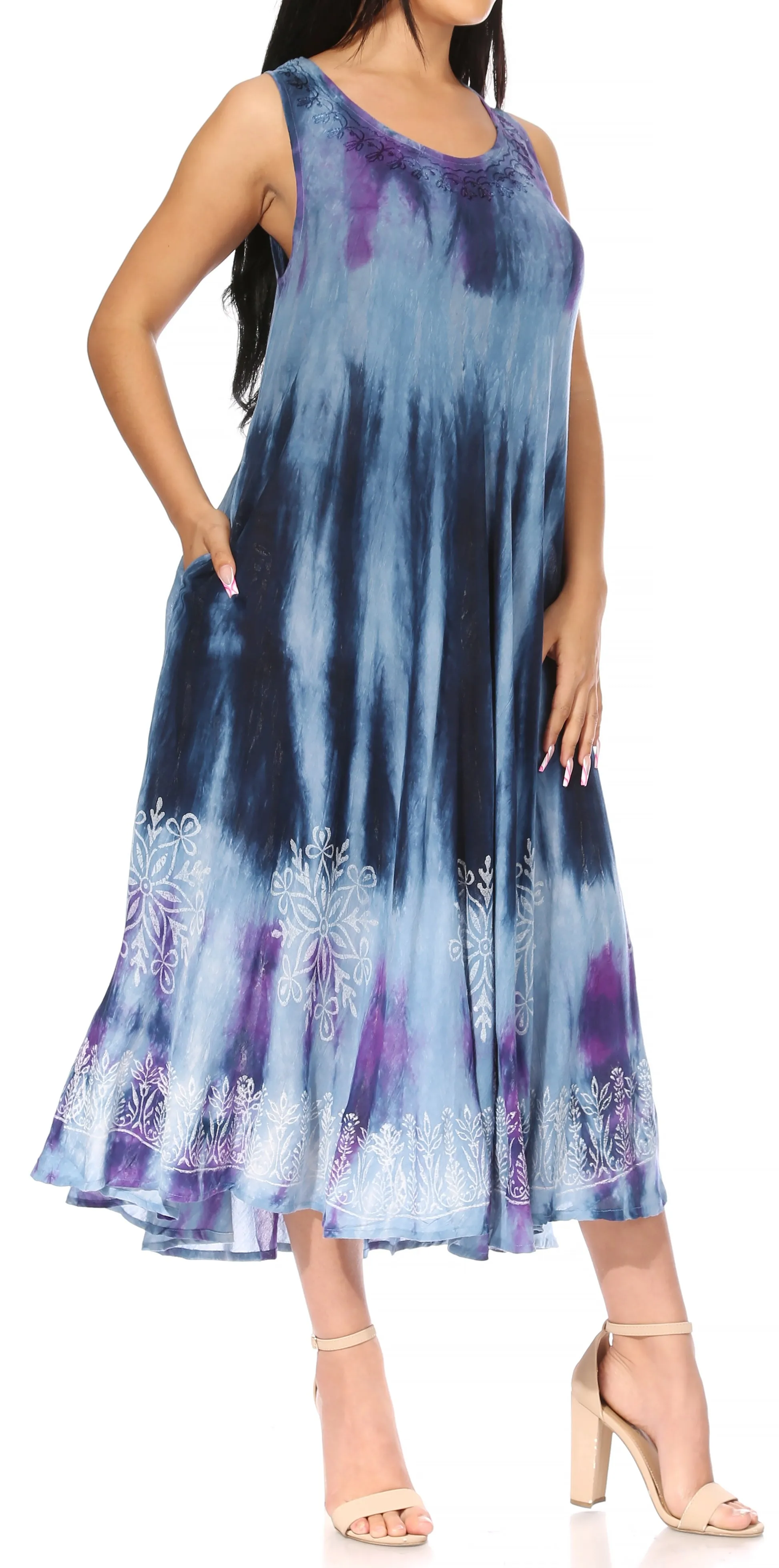 Sakkas Liza Women's Sleeveless Maxi Caftan Dress for Casual Summer Wear with Bohemian Flair and Handy Pockets