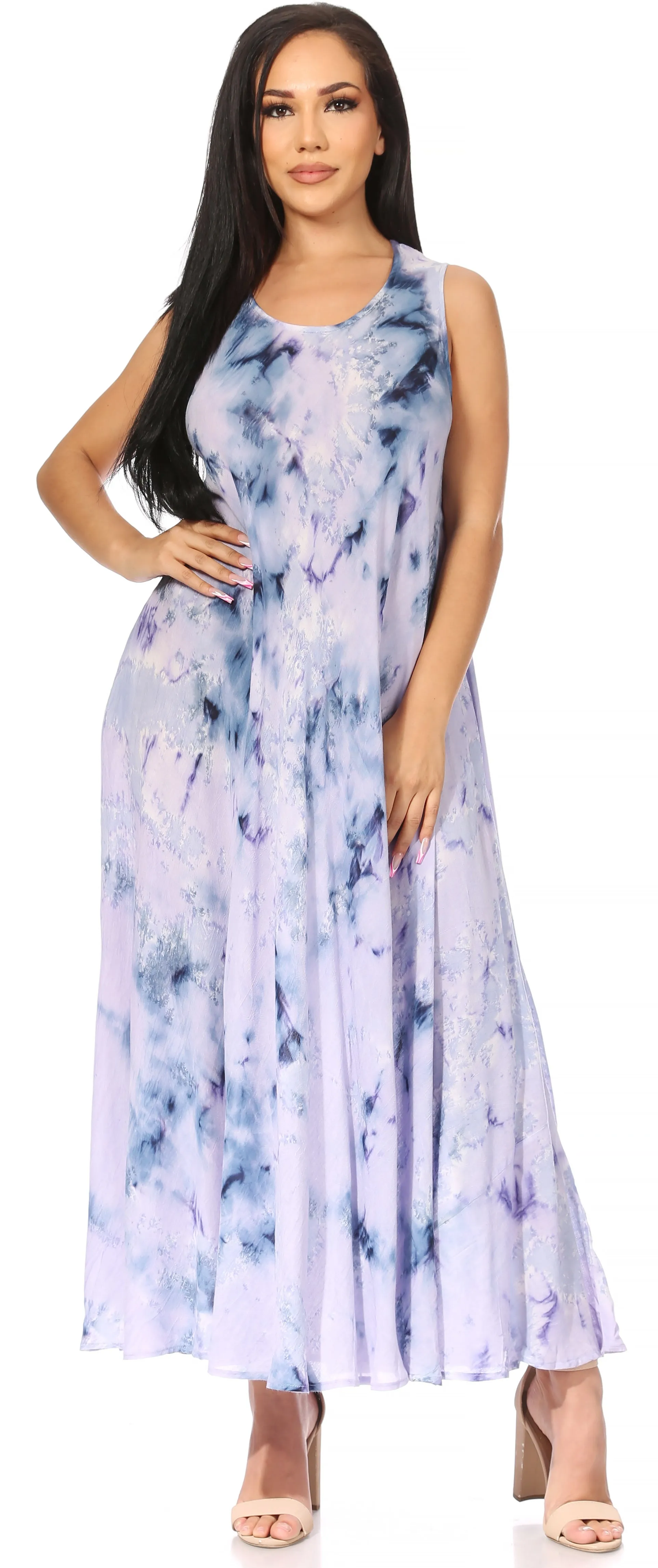 Sakkas Liza Women's Sleeveless Maxi Caftan Dress for Casual Summer Wear with Bohemian Flair and Handy Pockets