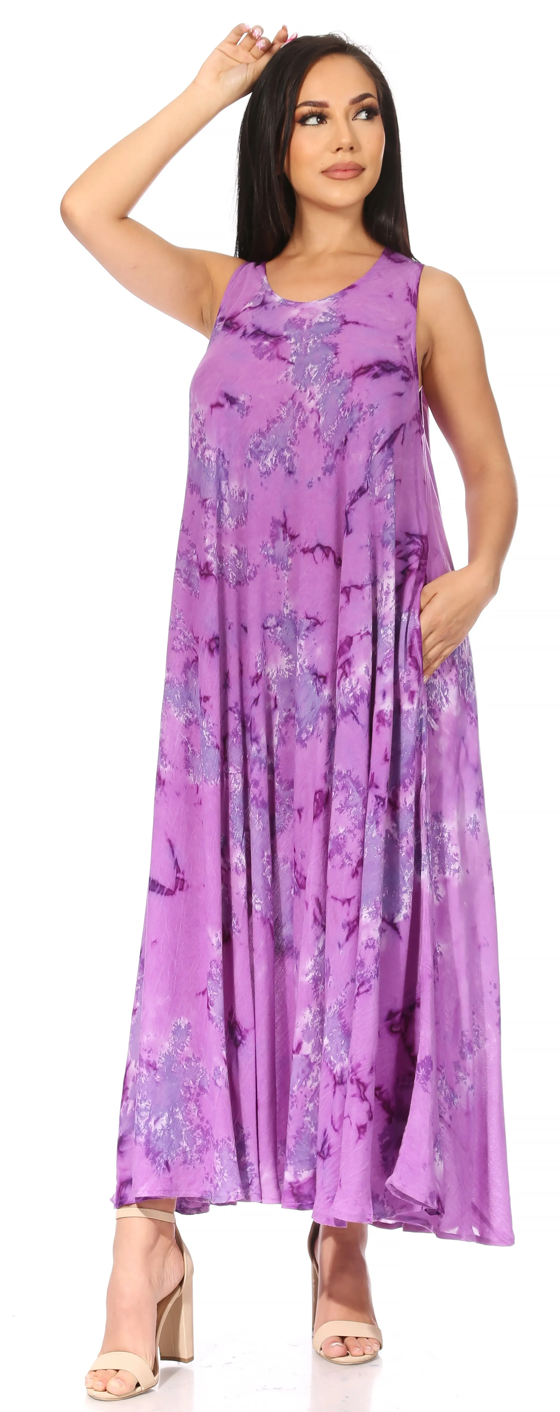 Sakkas Liza Women's Sleeveless Maxi Caftan Dress for Casual Summer Wear with Bohemian Flair and Handy Pockets