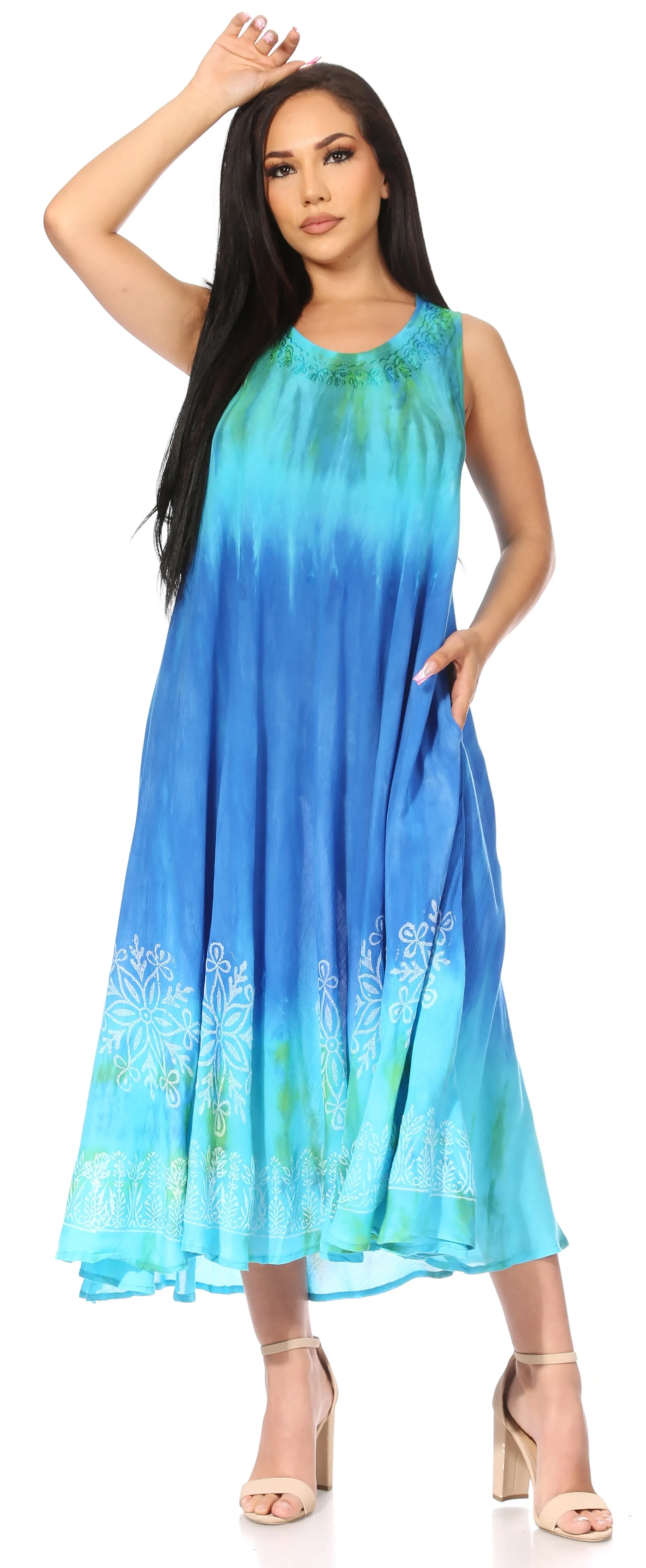 Sakkas Liza Women's Sleeveless Maxi Caftan Dress for Casual Summer Wear with Bohemian Flair and Handy Pockets