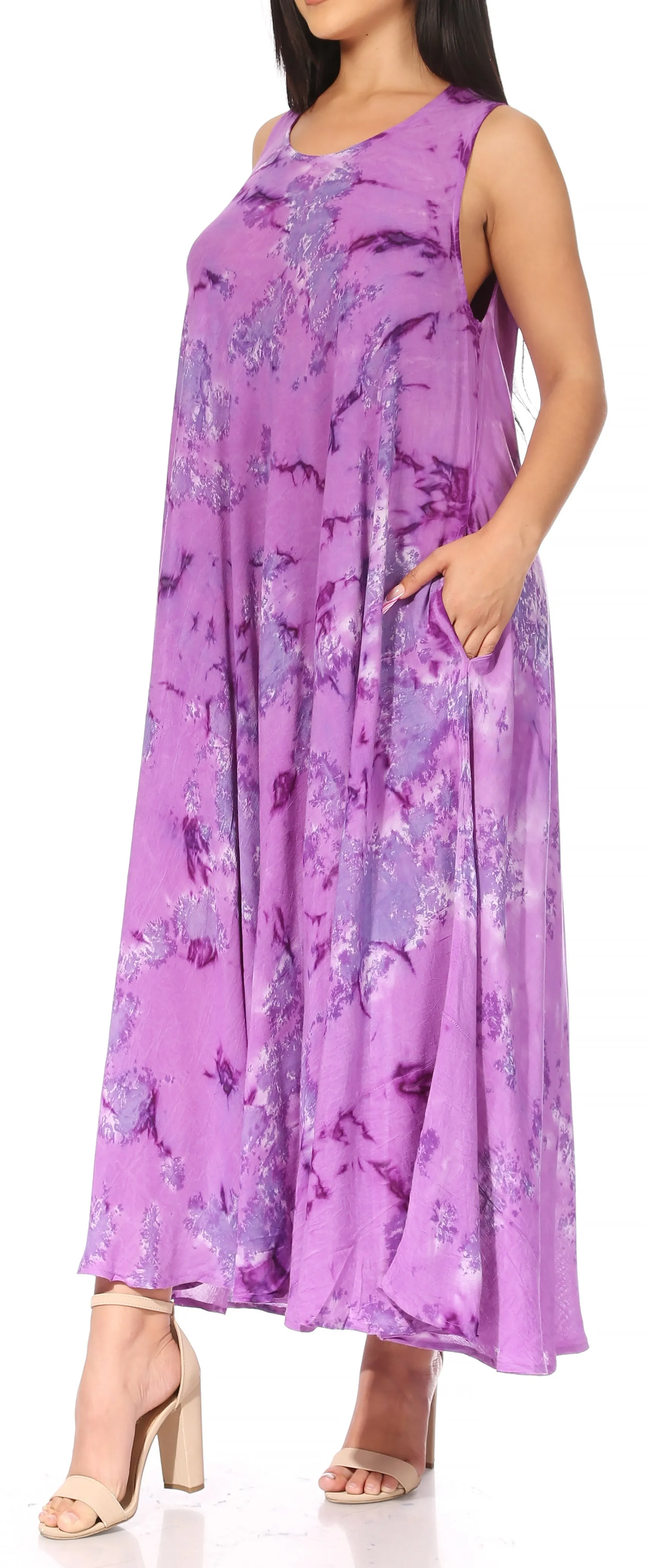 Sakkas Liza Women's Sleeveless Maxi Caftan Dress for Casual Summer Wear with Bohemian Flair and Handy Pockets