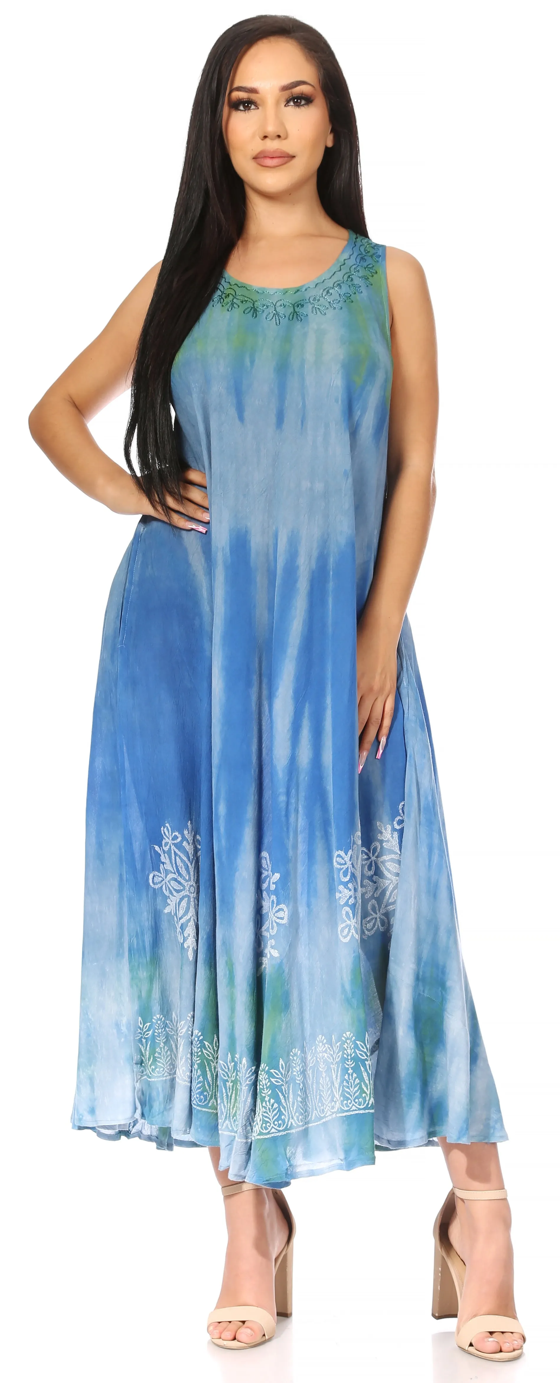 Sakkas Liza Women's Sleeveless Maxi Caftan Dress for Casual Summer Wear with Bohemian Flair and Handy Pockets