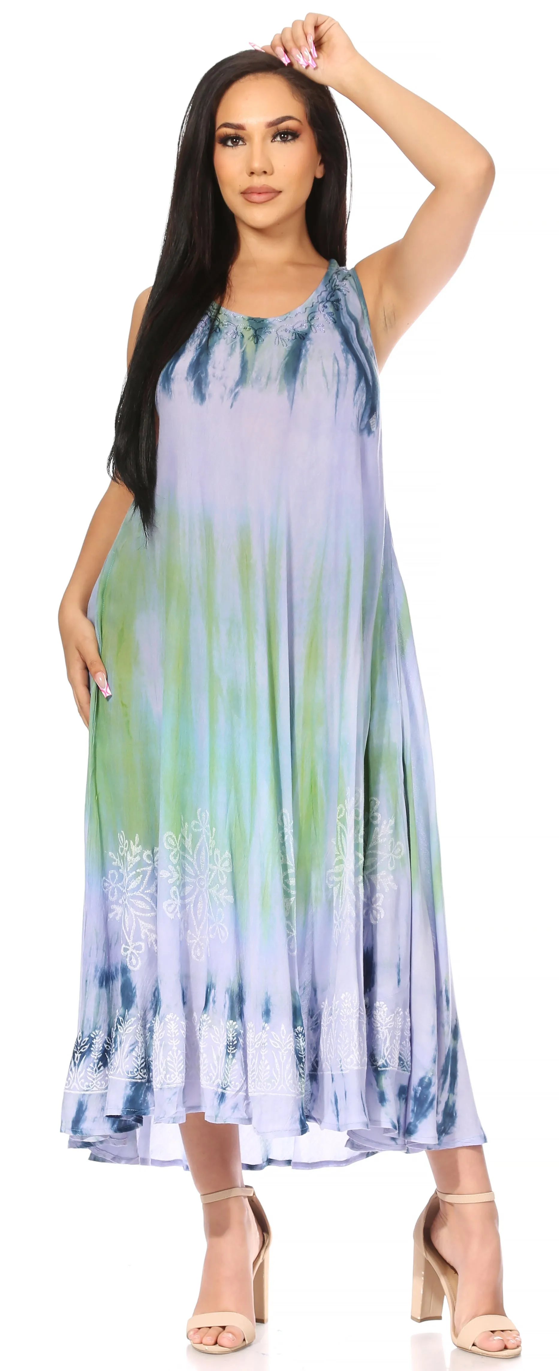 Sakkas Liza Women's Sleeveless Maxi Caftan Dress for Casual Summer Wear with Bohemian Flair and Handy Pockets