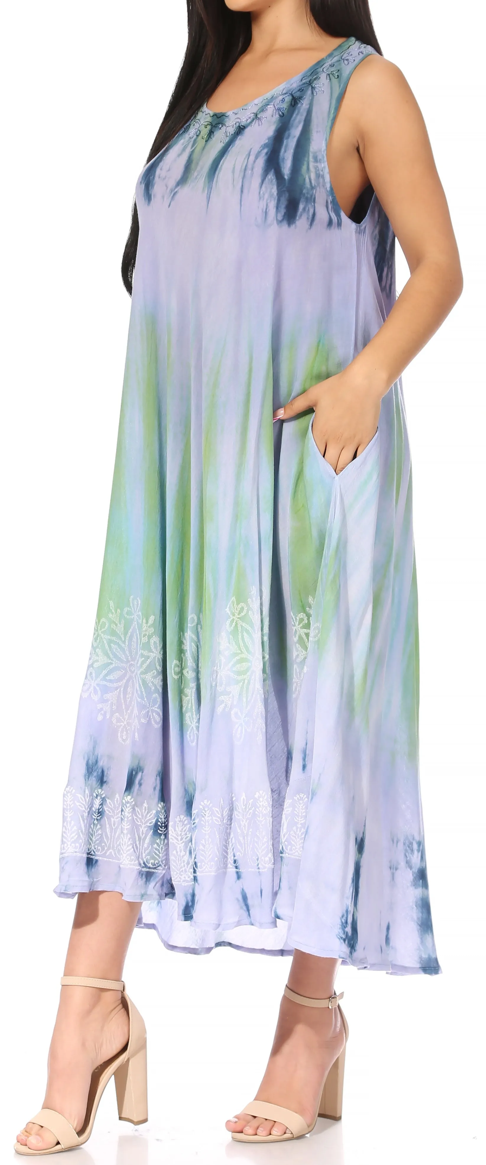 Sakkas Liza Women's Sleeveless Maxi Caftan Dress for Casual Summer Wear with Bohemian Flair and Handy Pockets