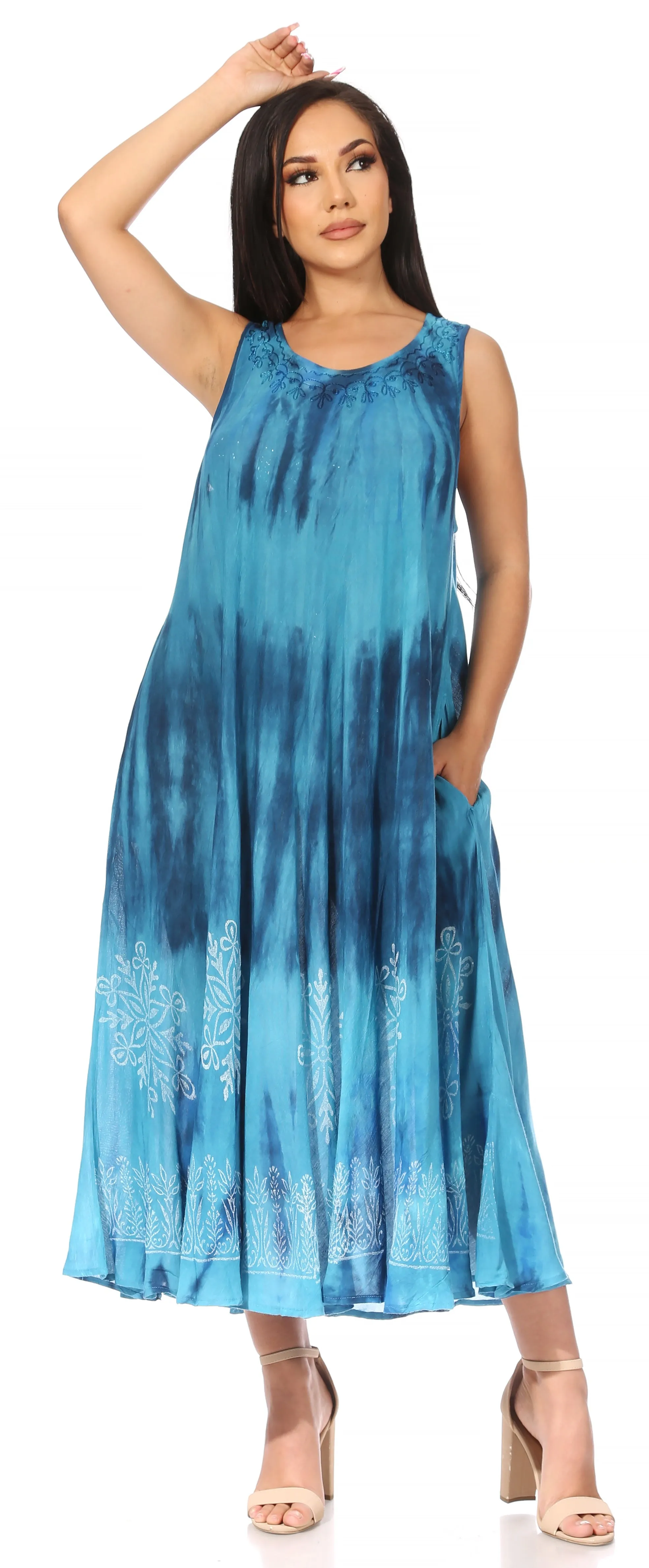 Sakkas Liza Women's Sleeveless Maxi Caftan Dress for Casual Summer Wear with Bohemian Flair and Handy Pockets