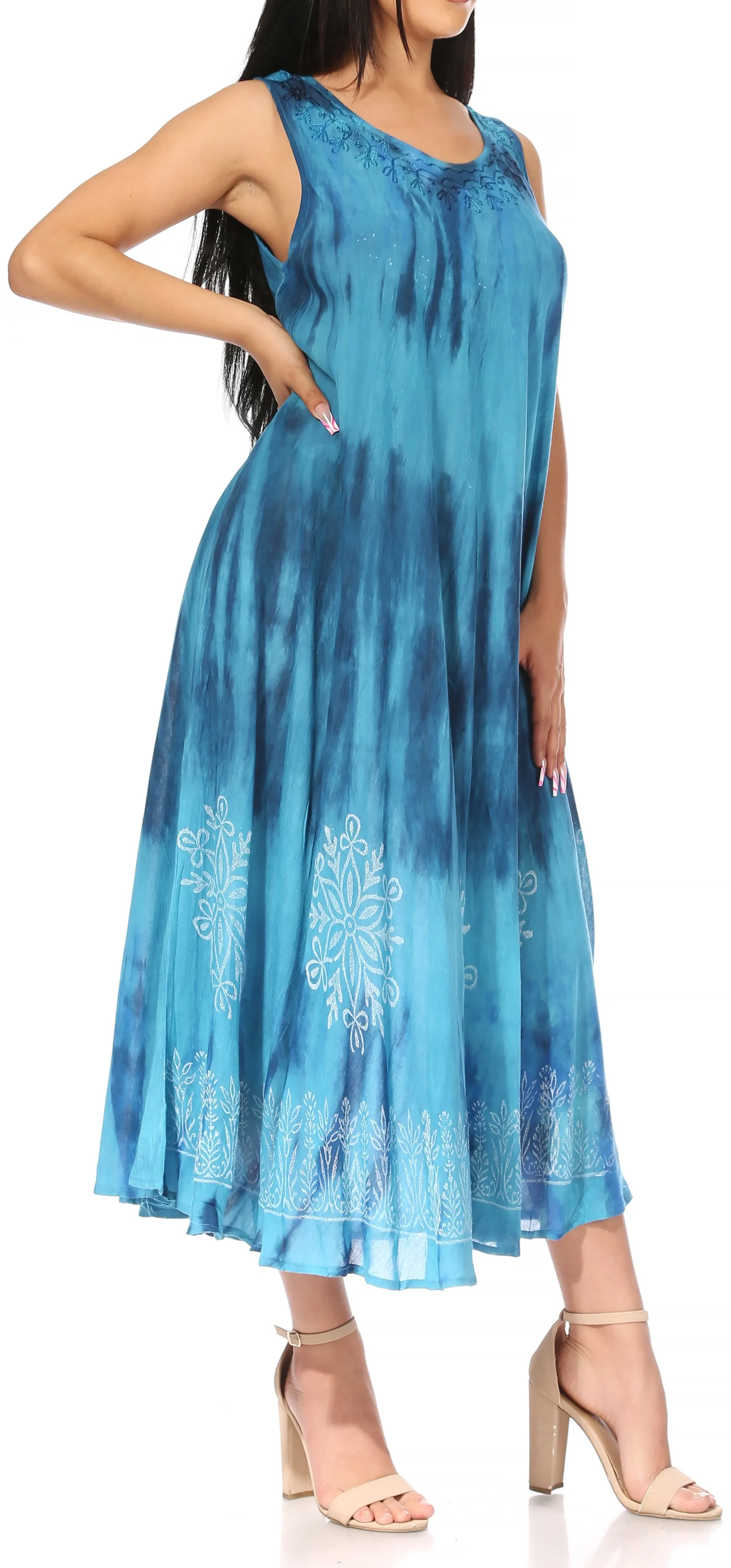 Sakkas Liza Women's Sleeveless Maxi Caftan Dress for Casual Summer Wear with Bohemian Flair and Handy Pockets