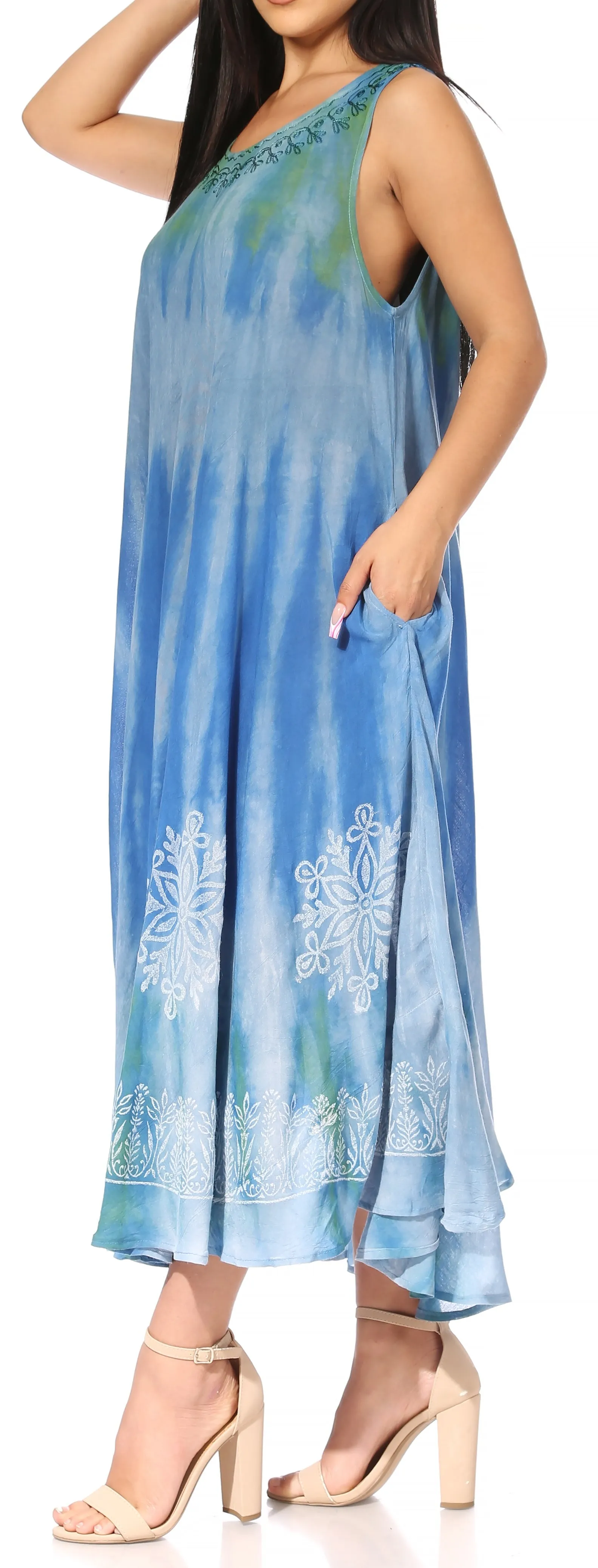 Sakkas Liza Women's Sleeveless Maxi Caftan Dress for Casual Summer Wear with Bohemian Flair and Handy Pockets