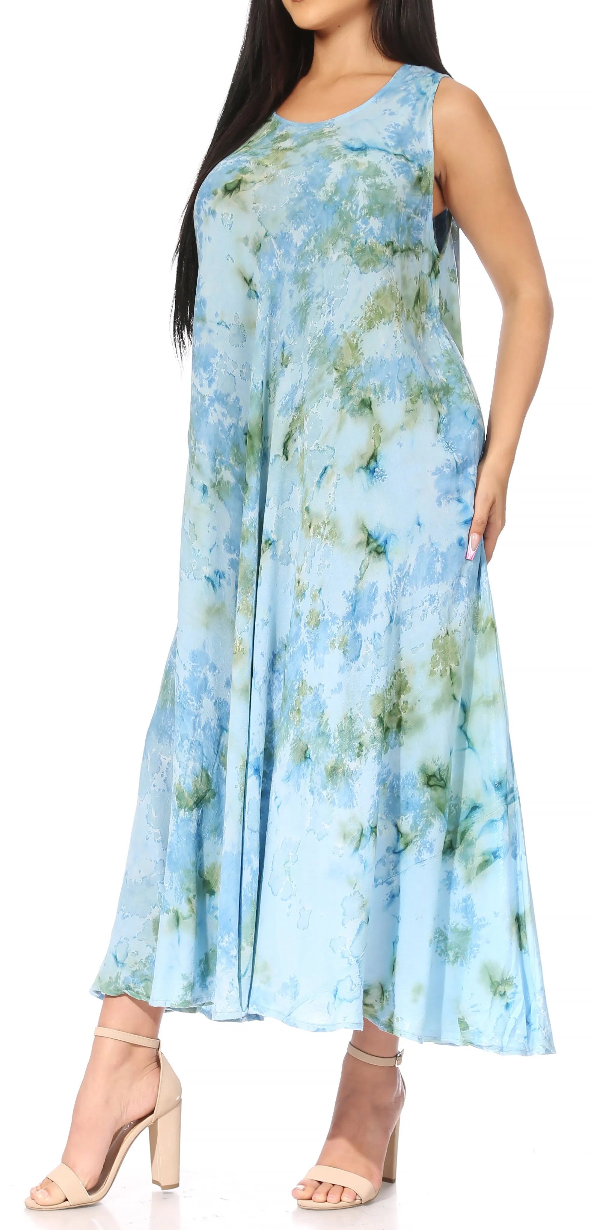 Sakkas Liza Women's Sleeveless Maxi Caftan Dress for Casual Summer Wear with Bohemian Flair and Handy Pockets