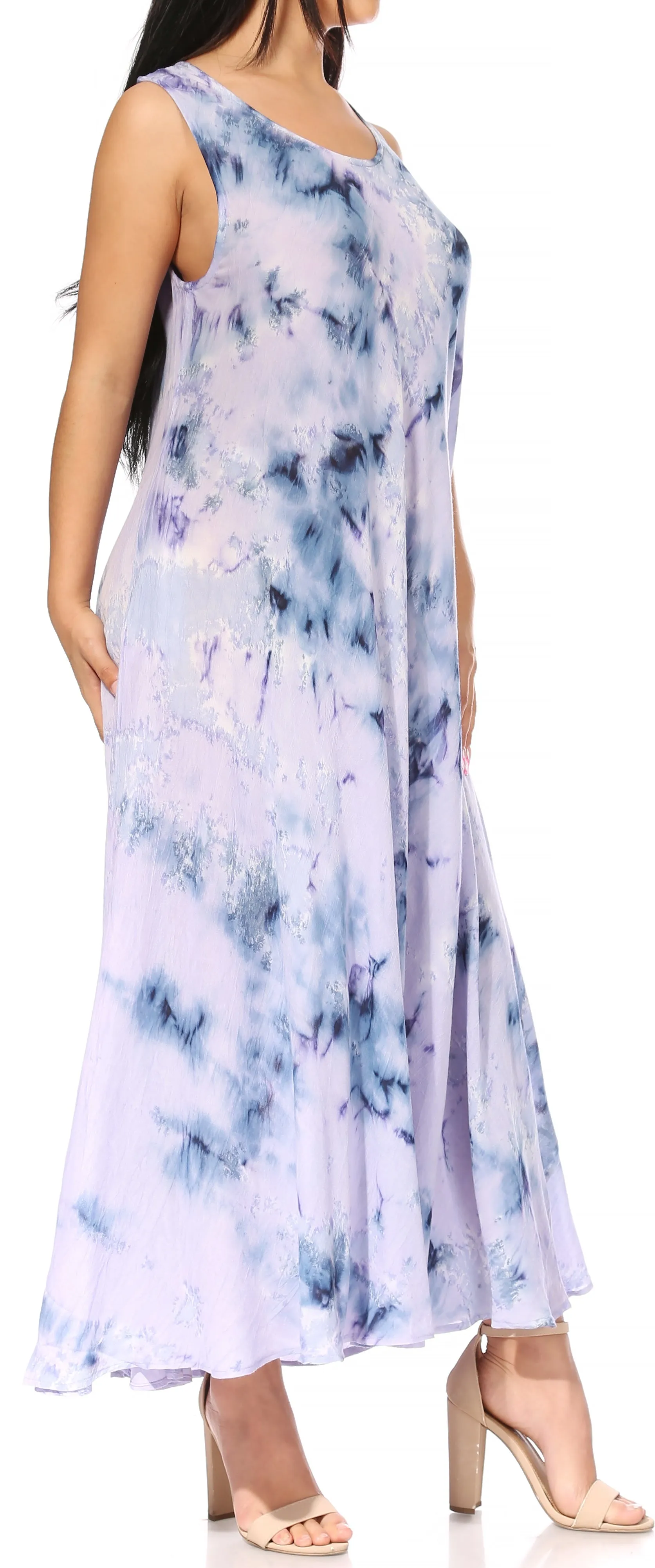 Sakkas Liza Women's Sleeveless Maxi Caftan Dress for Casual Summer Wear with Bohemian Flair and Handy Pockets