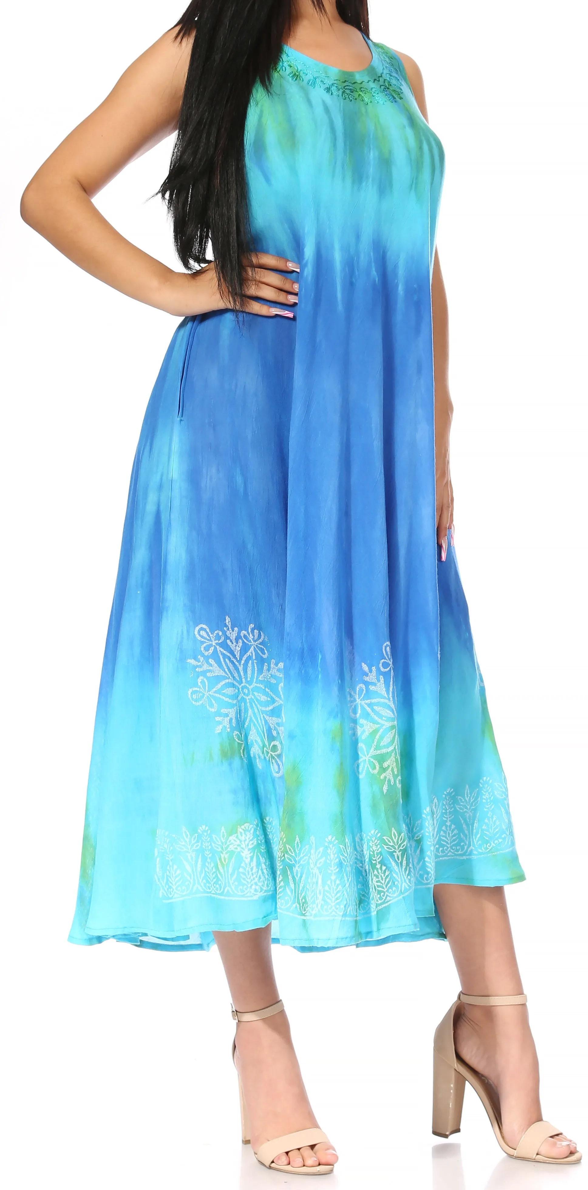 Sakkas Liza Women's Sleeveless Maxi Caftan Dress for Casual Summer Wear with Bohemian Flair and Handy Pockets