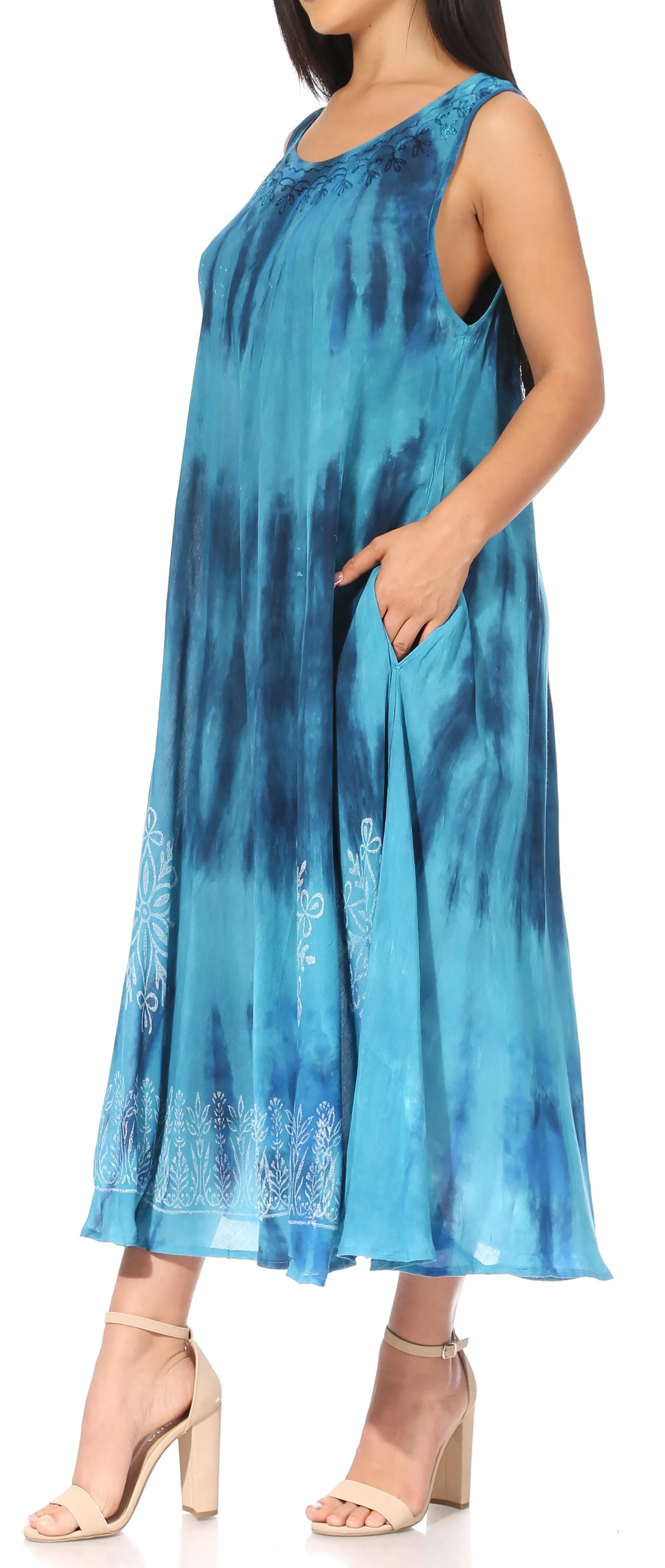 Sakkas Liza Women's Sleeveless Maxi Caftan Dress for Casual Summer Wear with Bohemian Flair and Handy Pockets