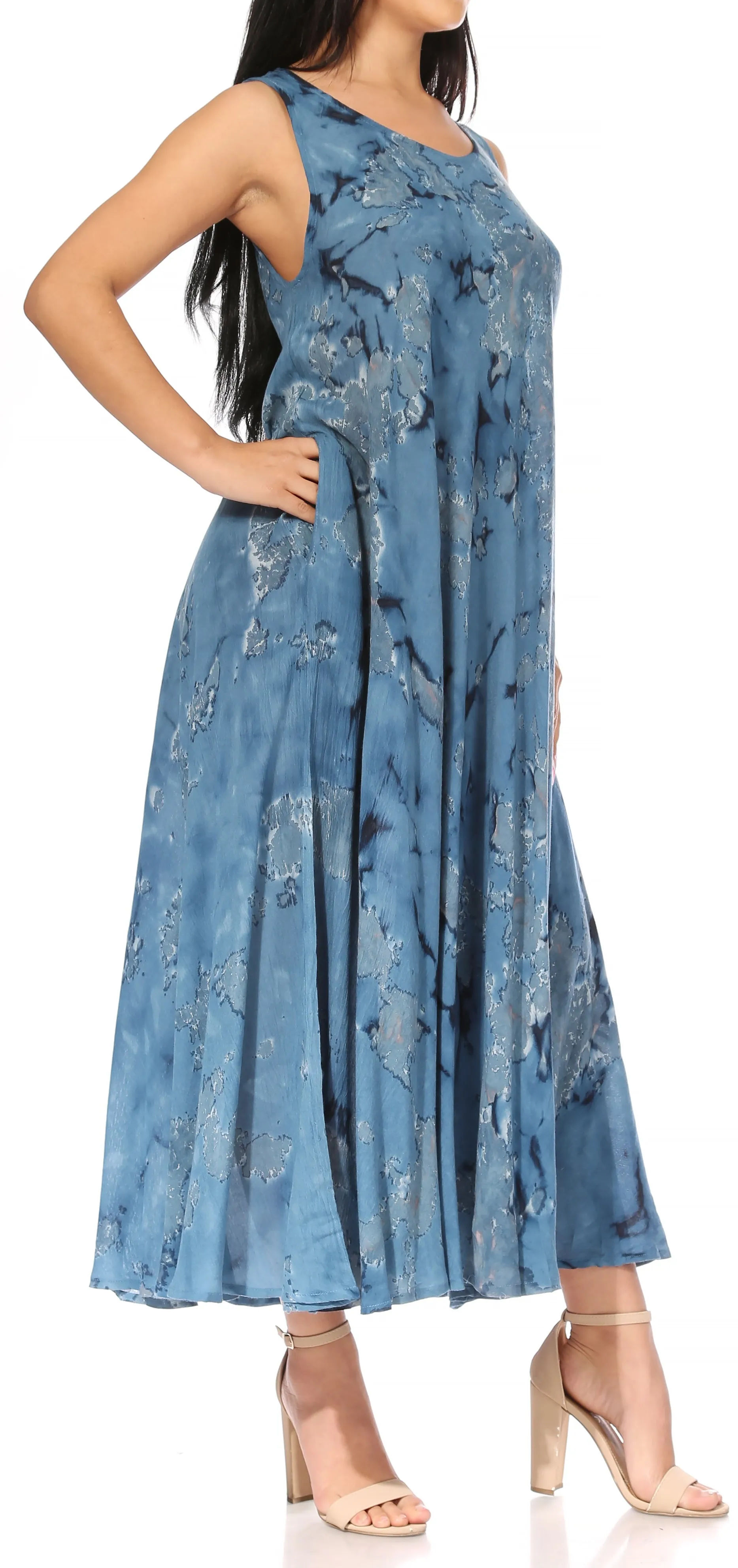 Sakkas Liza Women's Sleeveless Maxi Caftan Dress for Casual Summer Wear with Bohemian Flair and Handy Pockets