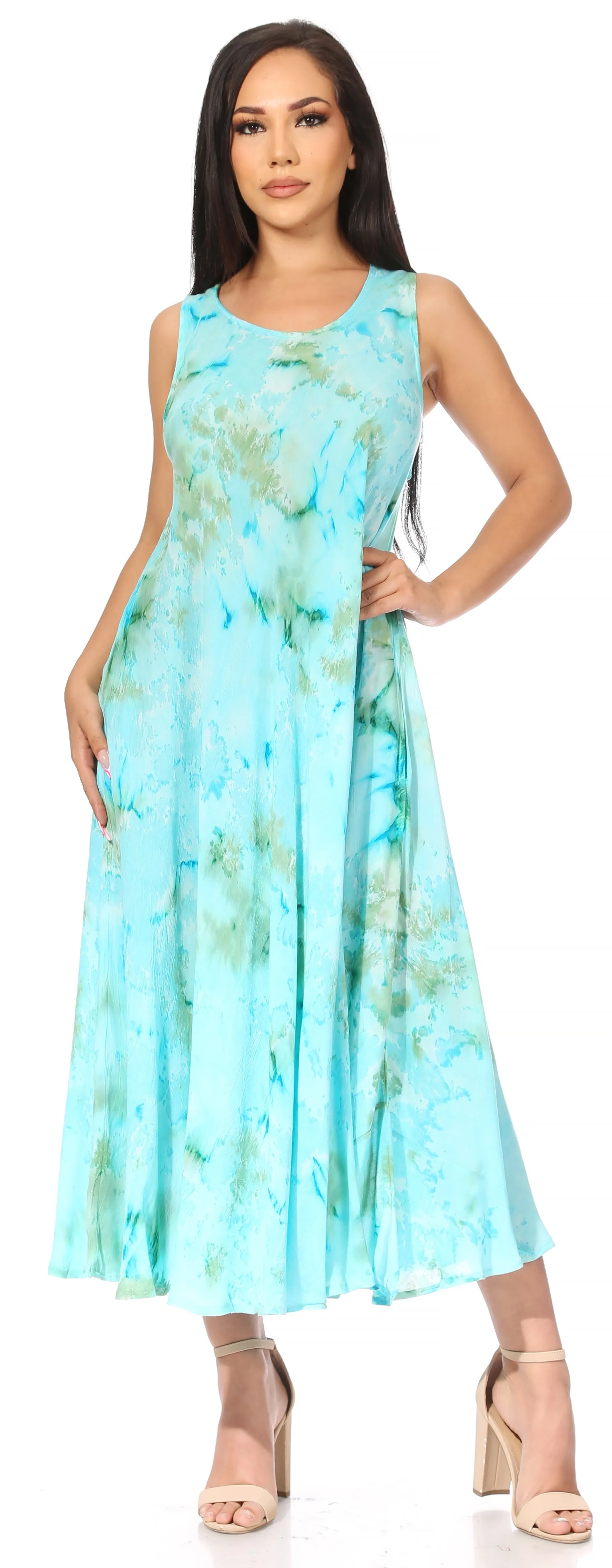 Sakkas Liza Women's Sleeveless Maxi Caftan Dress for Casual Summer Wear with Bohemian Flair and Handy Pockets