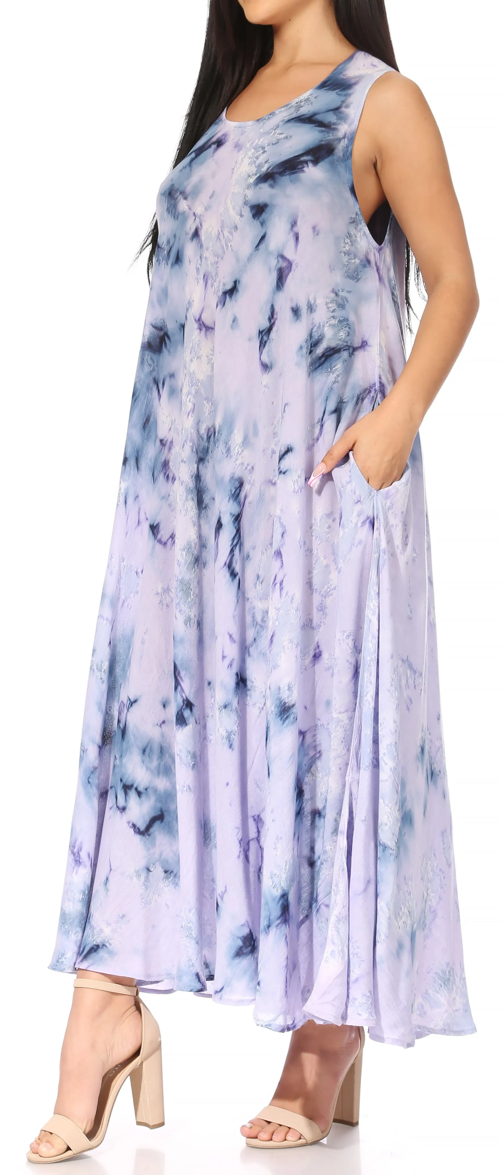 Sakkas Liza Women's Sleeveless Maxi Caftan Dress for Casual Summer Wear with Bohemian Flair and Handy Pockets