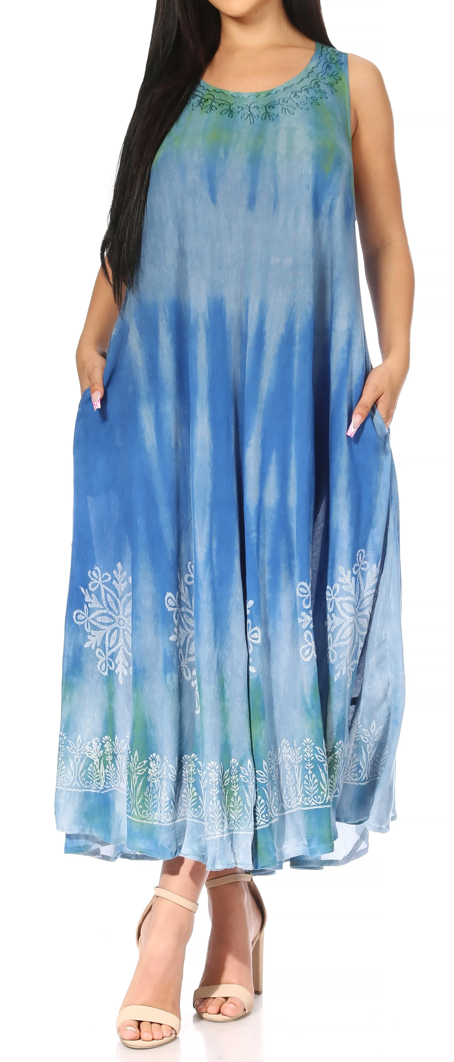 Sakkas Liza Women's Sleeveless Maxi Caftan Dress for Casual Summer Wear with Bohemian Flair and Handy Pockets