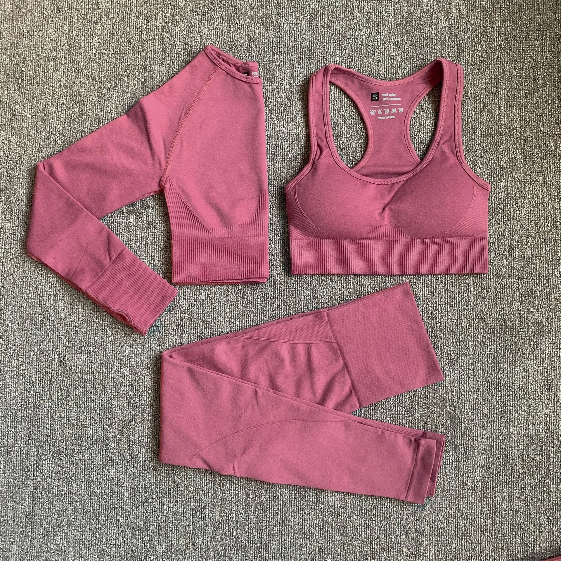 Seamless pure color Yoga Set Fitness Long Sleeve Crop Top Sexy Bra High Waist Leggings Women Workout Sportswear Lounge Clothing