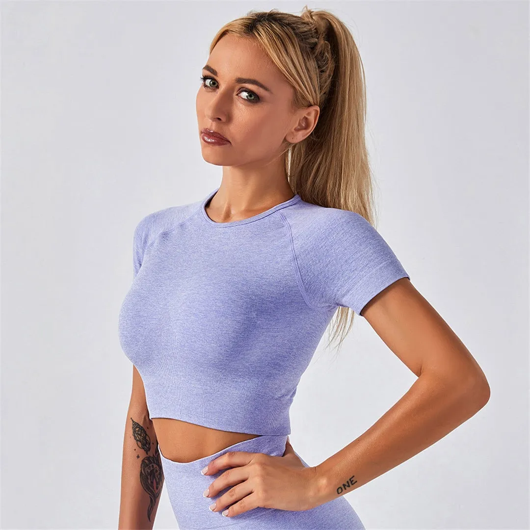 Seamless Sport Wear Women Crop Top T-shirt Bra Legging Shorts Sportsuit Workout Outfit Fitness Wear Yoga Gym Wear A012BTP