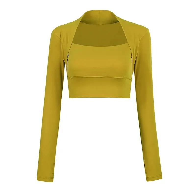 Slim Fit Athletic Long Sleeve Fitness Crop Tops