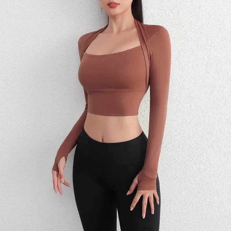 Slim Fit Athletic Long Sleeve Fitness Crop Tops