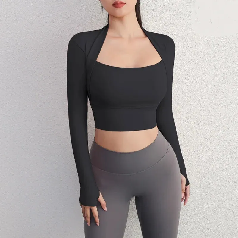 Slim Fit Athletic Long Sleeve Fitness Crop Tops