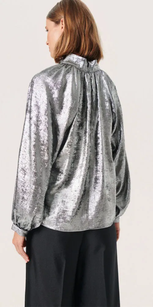 Soaked in Luxury Pleat Neck Blouse, silver