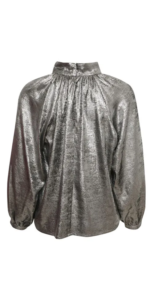 Soaked in Luxury Pleat Neck Blouse, silver