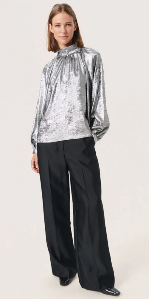 Soaked in Luxury Pleat Neck Blouse, silver