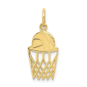 Solid 10k Yellow Gold Basketball in Net Pendant