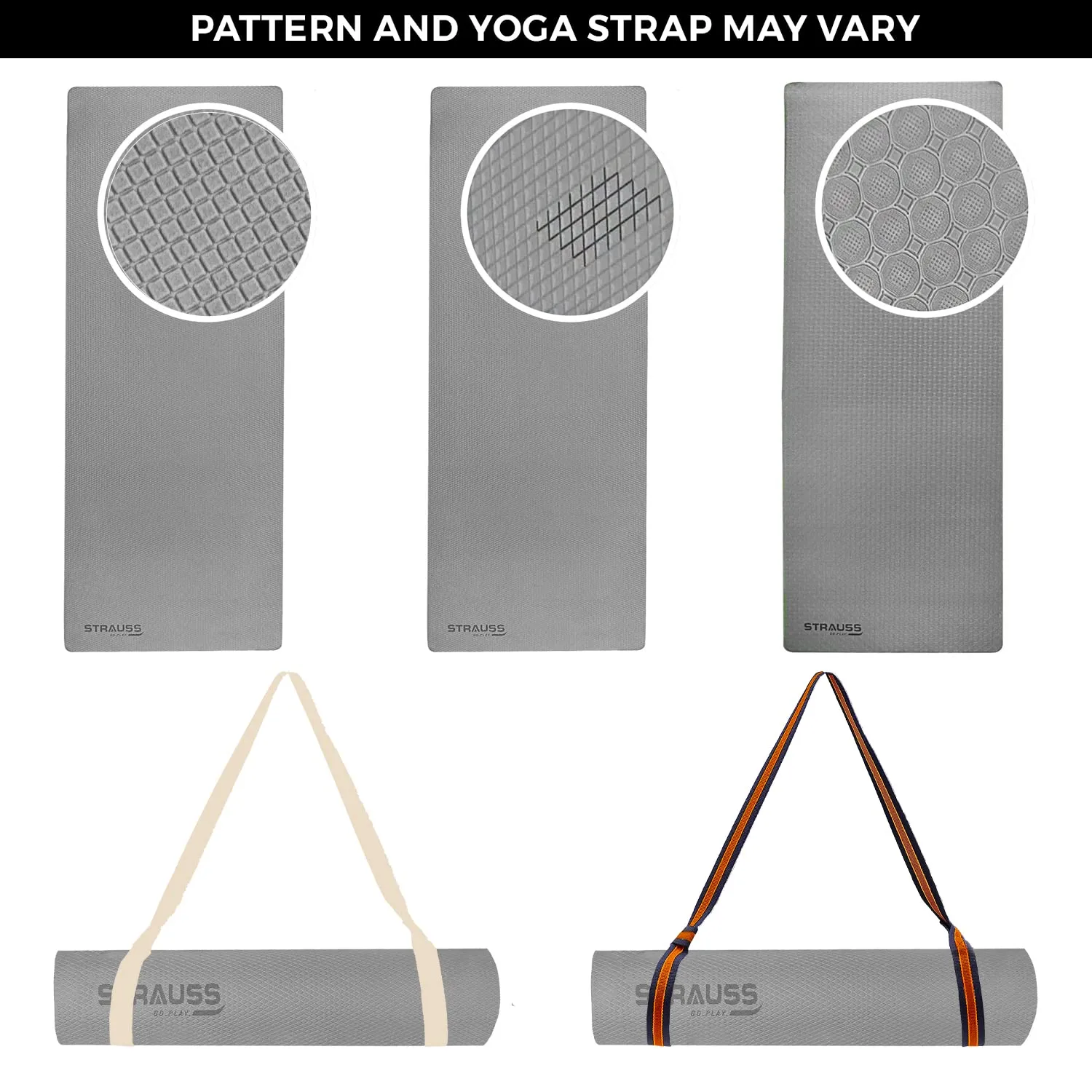 Strauss Anti Skid EVA Yoga Mat with Carry Strap, 6mm, (Grey)