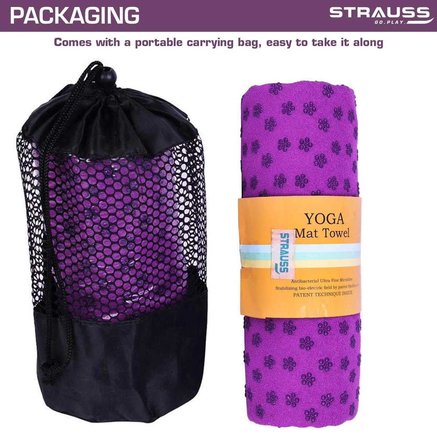 STRAUSS Anti-Slip Yoga Towel, (Purple)