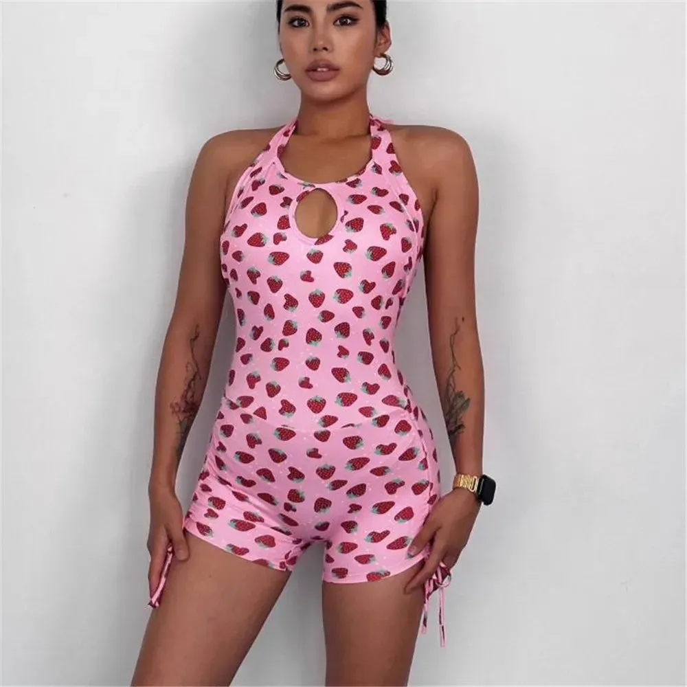 Strawberry Printed Yoga Romper