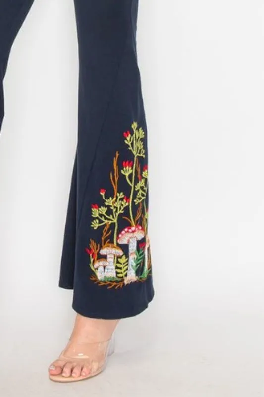 T-Party Mushroom Embroidered Yoga Pants - Navy