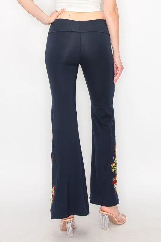 T-Party Mushroom Embroidered Yoga Pants - Navy