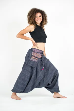 Thai Hill Tribe Cotton Fisherman Low Cut Harem Pants Steel Blue