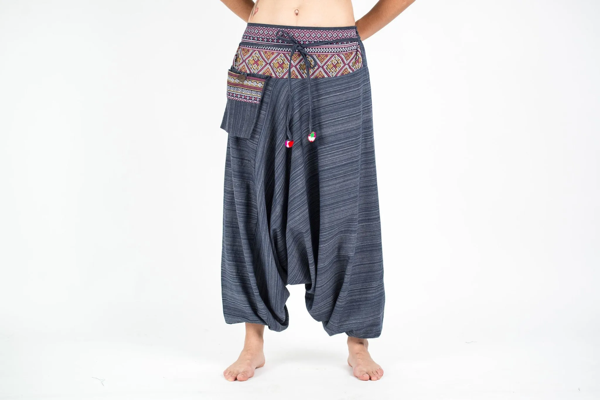 Thai Hill Tribe Cotton Fisherman Low Cut Harem Pants Steel Blue