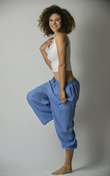 The Best Super Soft Cotton Yoga Pants Ever Elastic Waist Blue