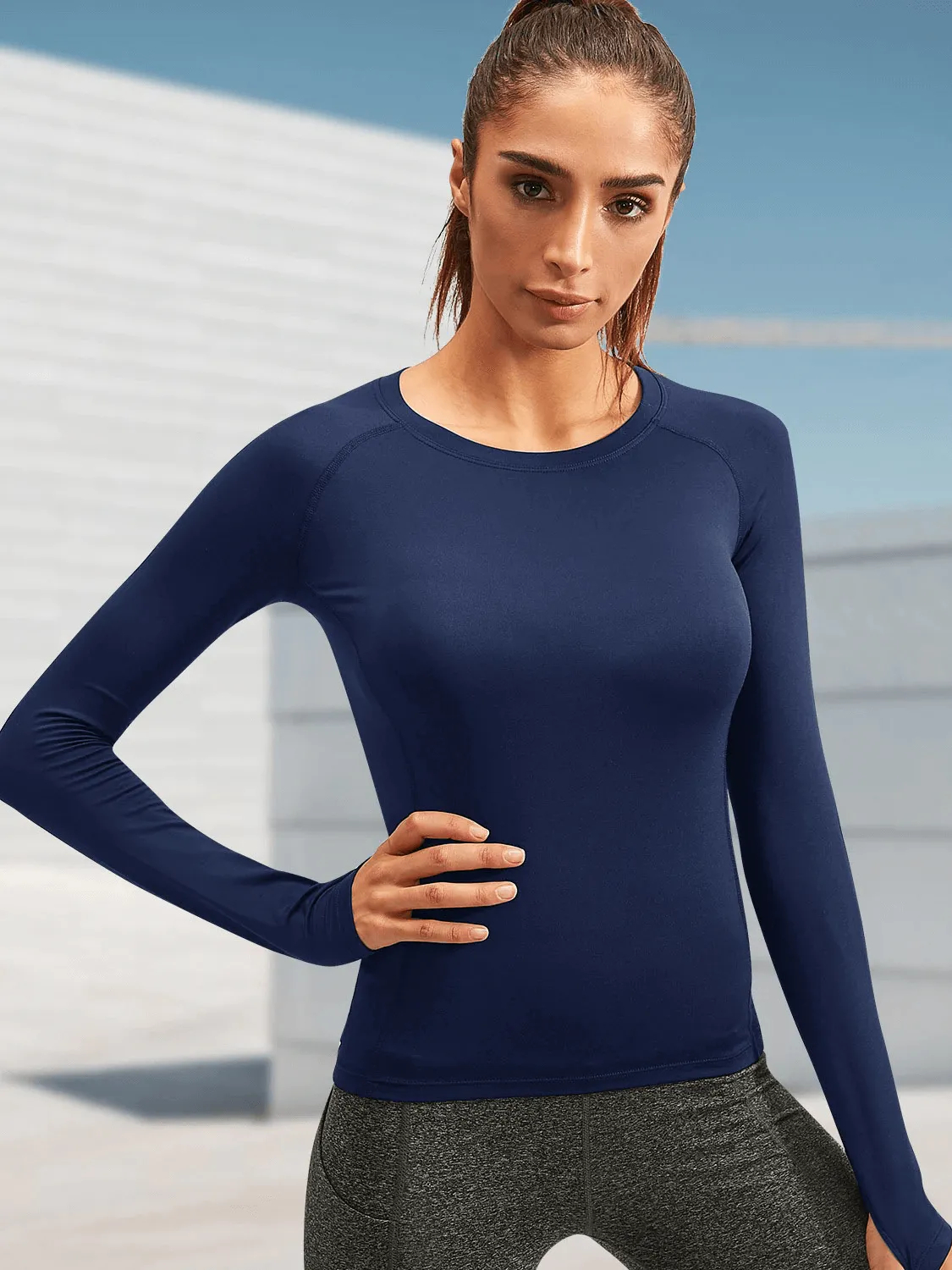 Thumb Hole Design Running Warm Top / Compression Women's Fitness Clothes - SF0057