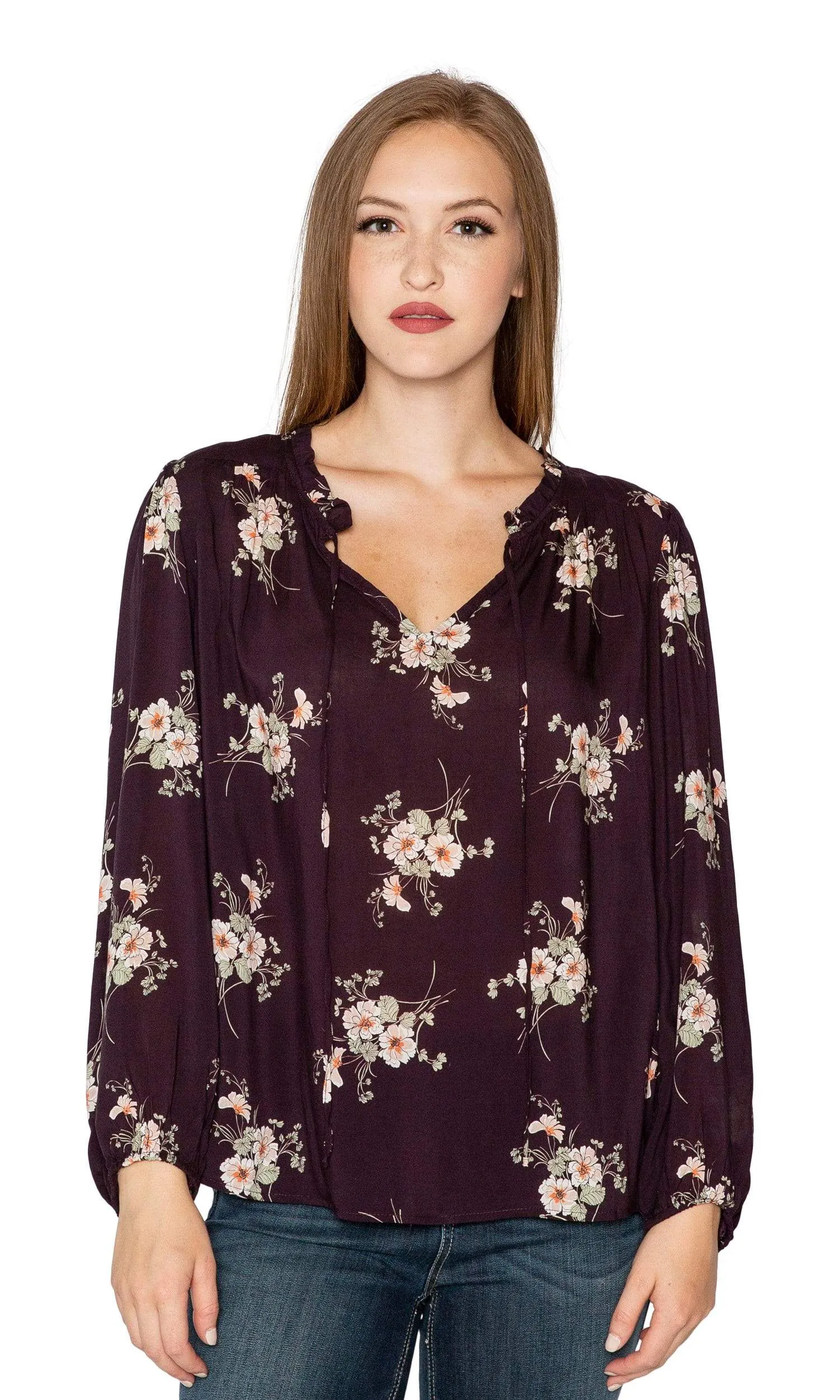 Velvet by Graham & Spencer Adanya Floral Printed Challis Peasant Top